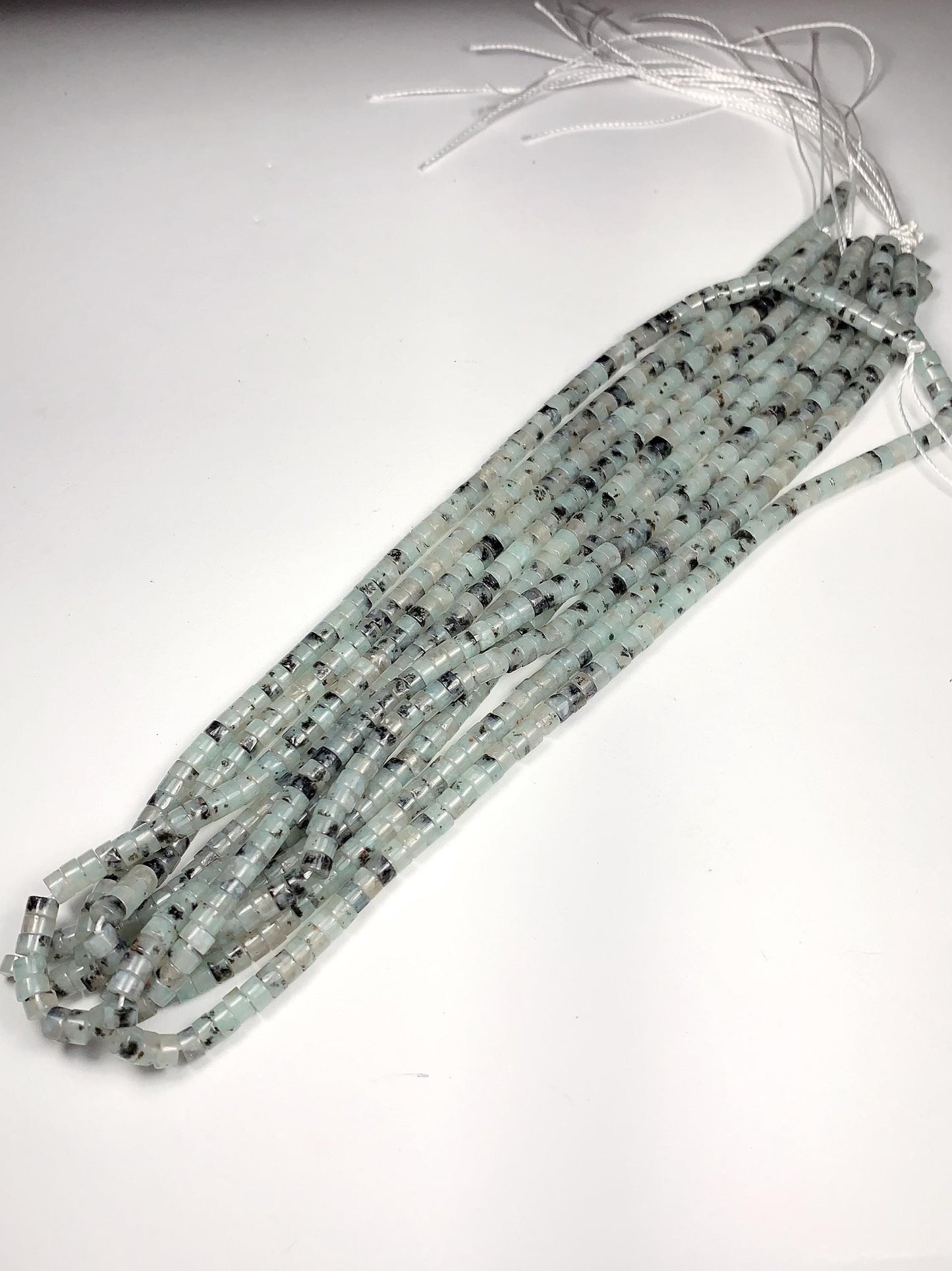 2x4mm Natural Translucency Black Spot Light Blue Quartz Heishi Disc Beads 15" Strand white gray red