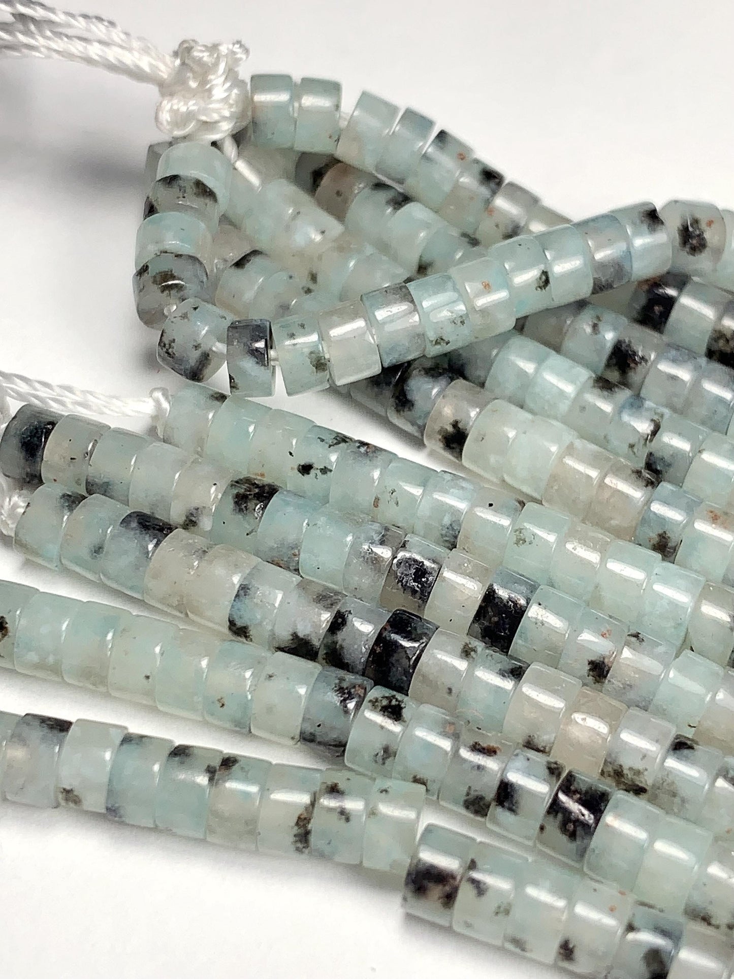 2x4mm Natural Translucency Black Spot Light Blue Quartz Heishi Disc Beads 15" Strand white gray red