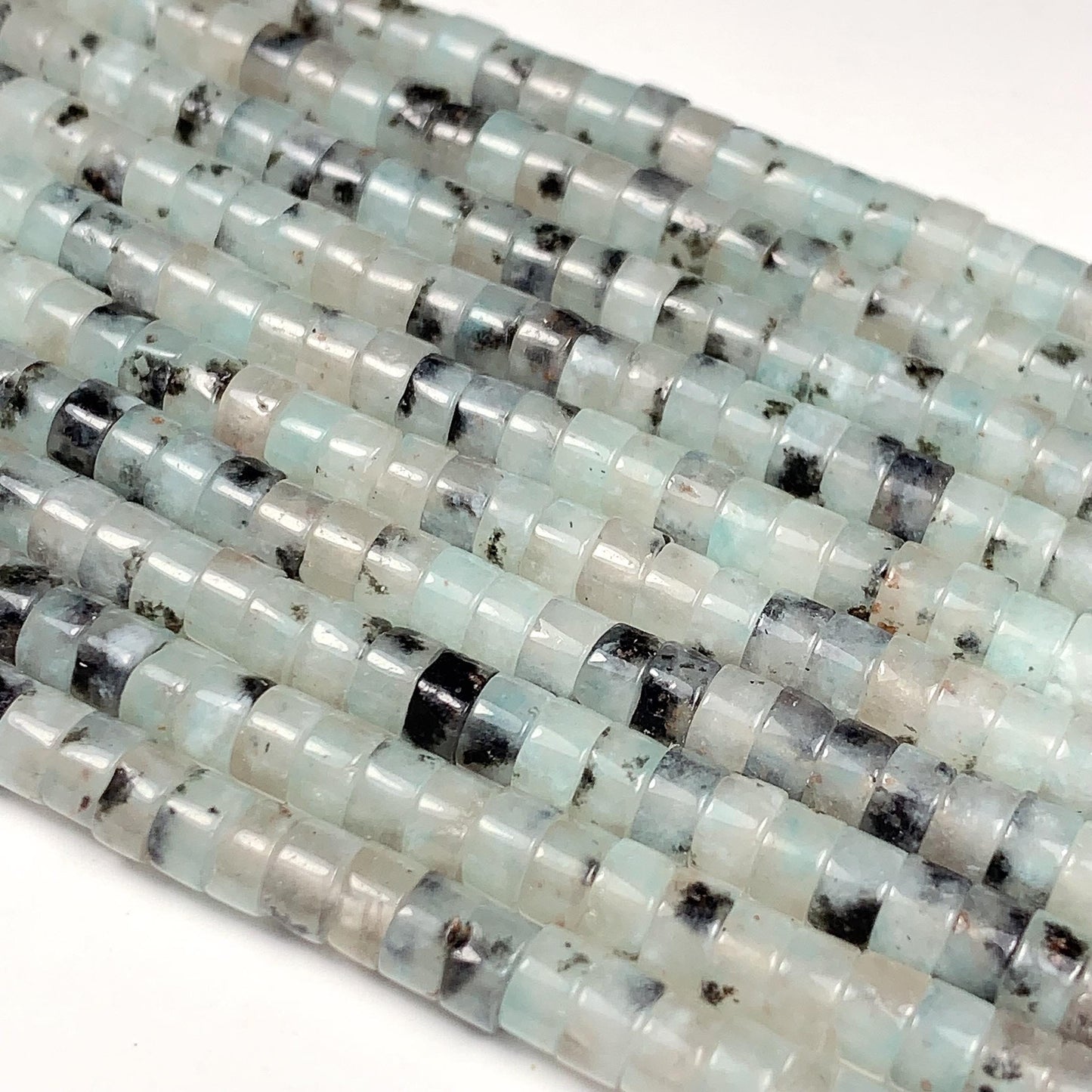 2x4mm Natural Translucency Black Spot Light Blue Quartz Heishi Disc Beads 15" Strand white gray red