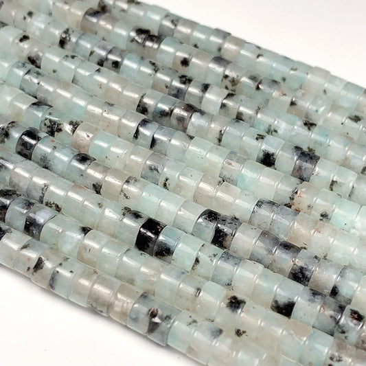 2x4mm Natural Translucency Black Spot Light Blue Quartz Heishi Disc Beads 15" Strand white gray red