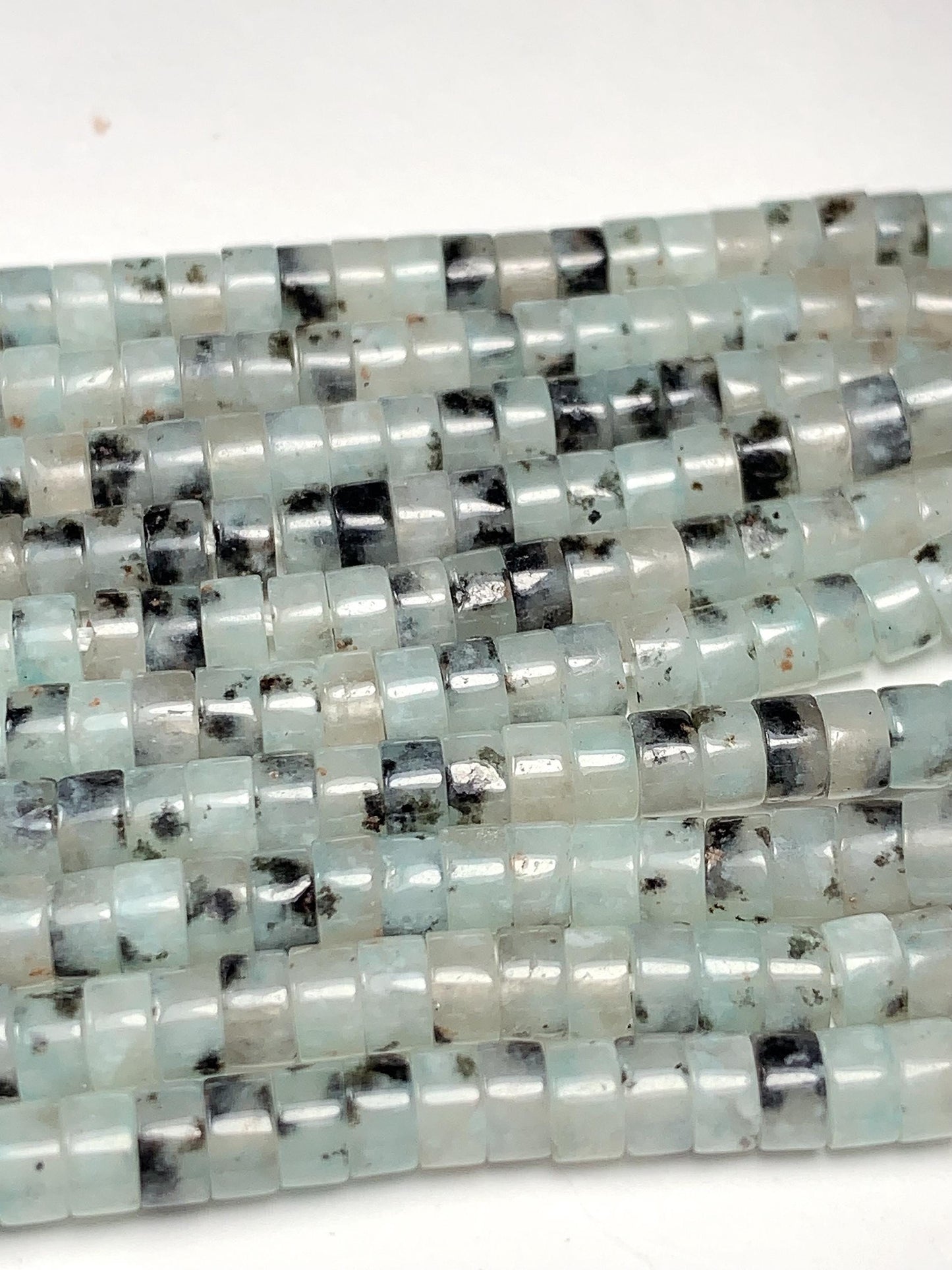 2x4mm Natural Translucency Black Spot Light Blue Quartz Heishi Disc Beads 15" Strand white gray red