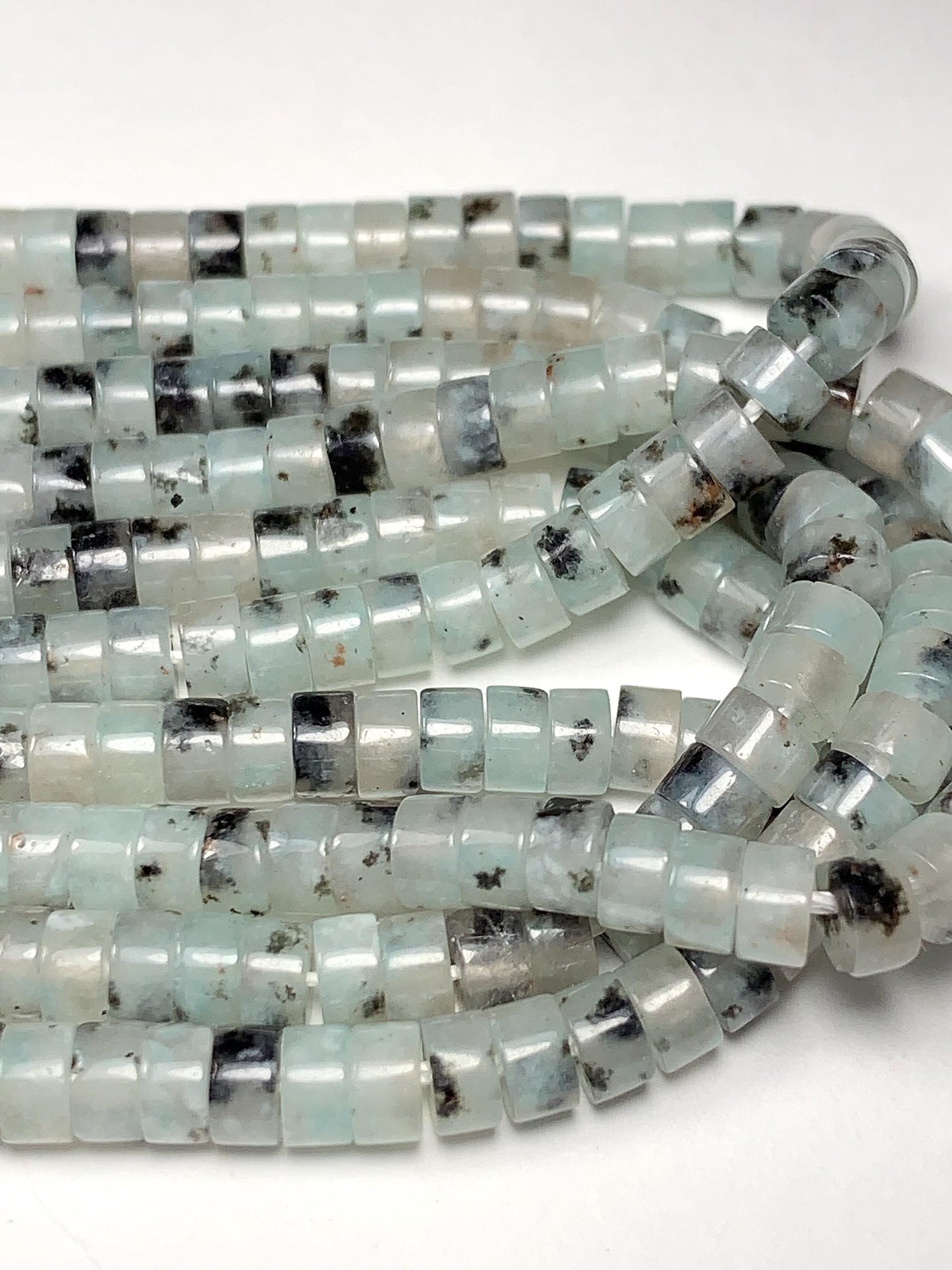 2x4mm Natural Translucency Black Spot Light Blue Quartz Heishi Disc Beads 15" Strand white gray red