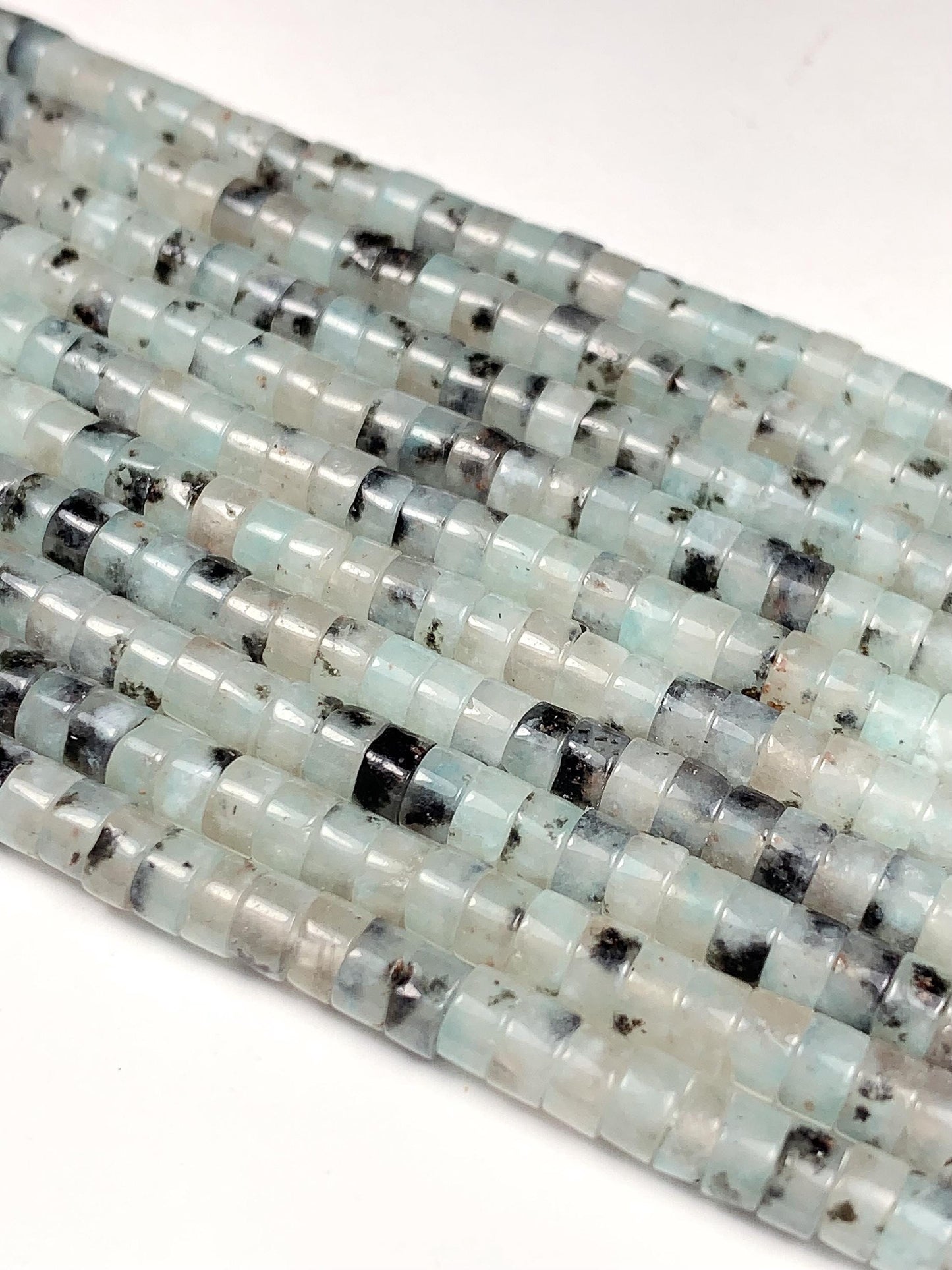 2x4mm Natural Translucency Black Spot Light Blue Quartz Heishi Disc Beads 15" Strand white gray red
