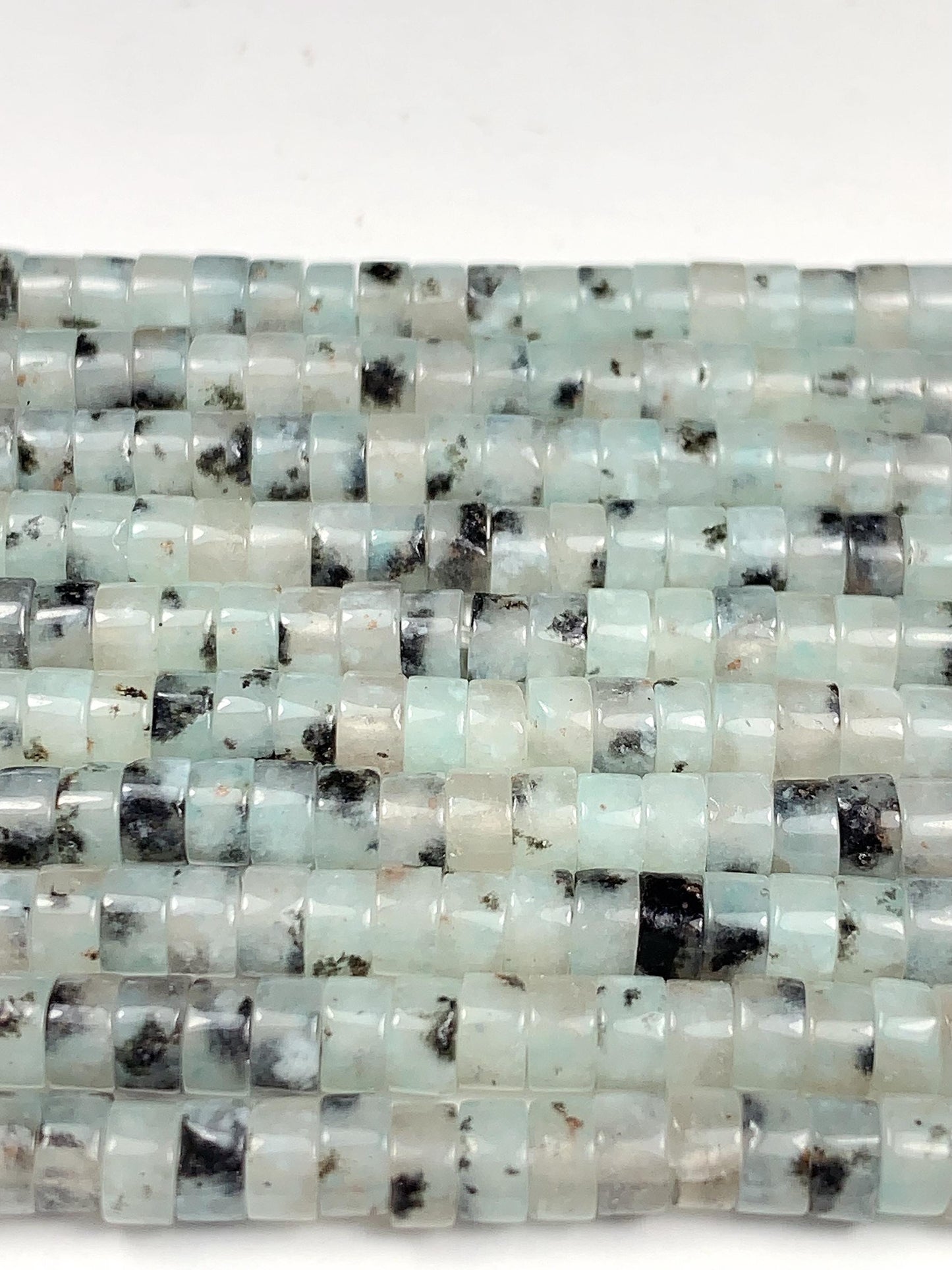 2x4mm Natural Translucency Black Spot Light Blue Quartz Heishi Disc Beads 15" Strand white gray red