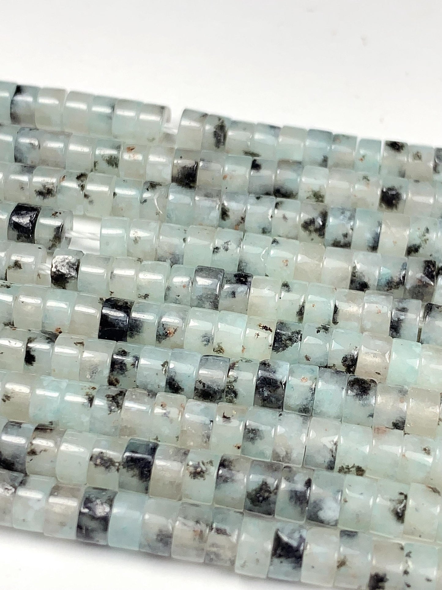 2x4mm Natural Translucency Black Spot Light Blue Quartz Heishi Disc Beads 15" Strand white gray red