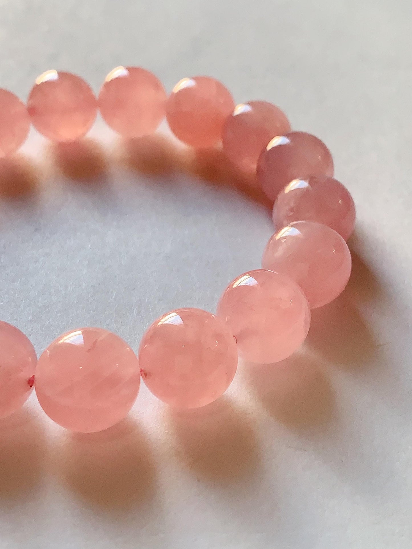 No Dyed AAA+ Translucent Madagascar Natural Peach Baby Pink Rose Quartz Stretch Bracelet: Smooth Round Gemstone