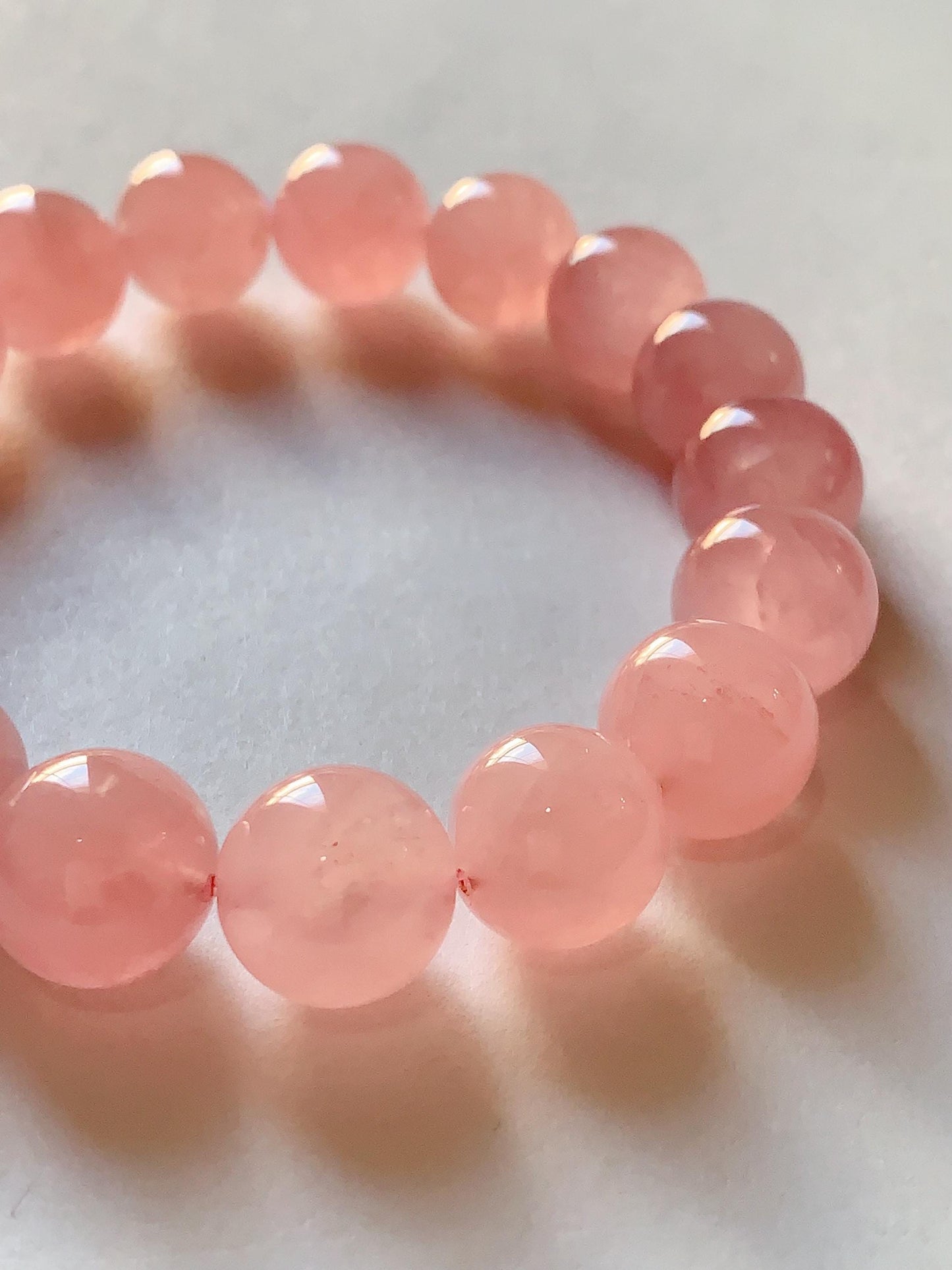 No Dyed AAA+ Translucent Madagascar Natural Peach Baby Pink Rose Quartz Stretch Bracelet: Smooth Round Gemstone