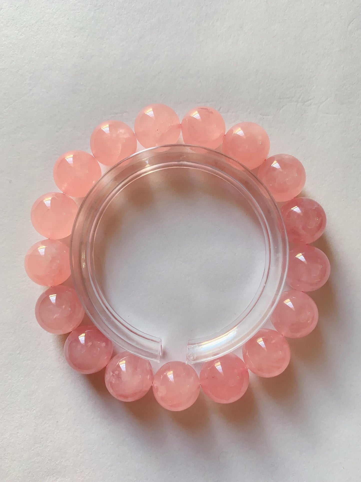 No Dyed AAA+ Translucent Madagascar Natural Peach Baby Pink Rose Quartz Stretch Bracelet: Smooth Round Gemstone