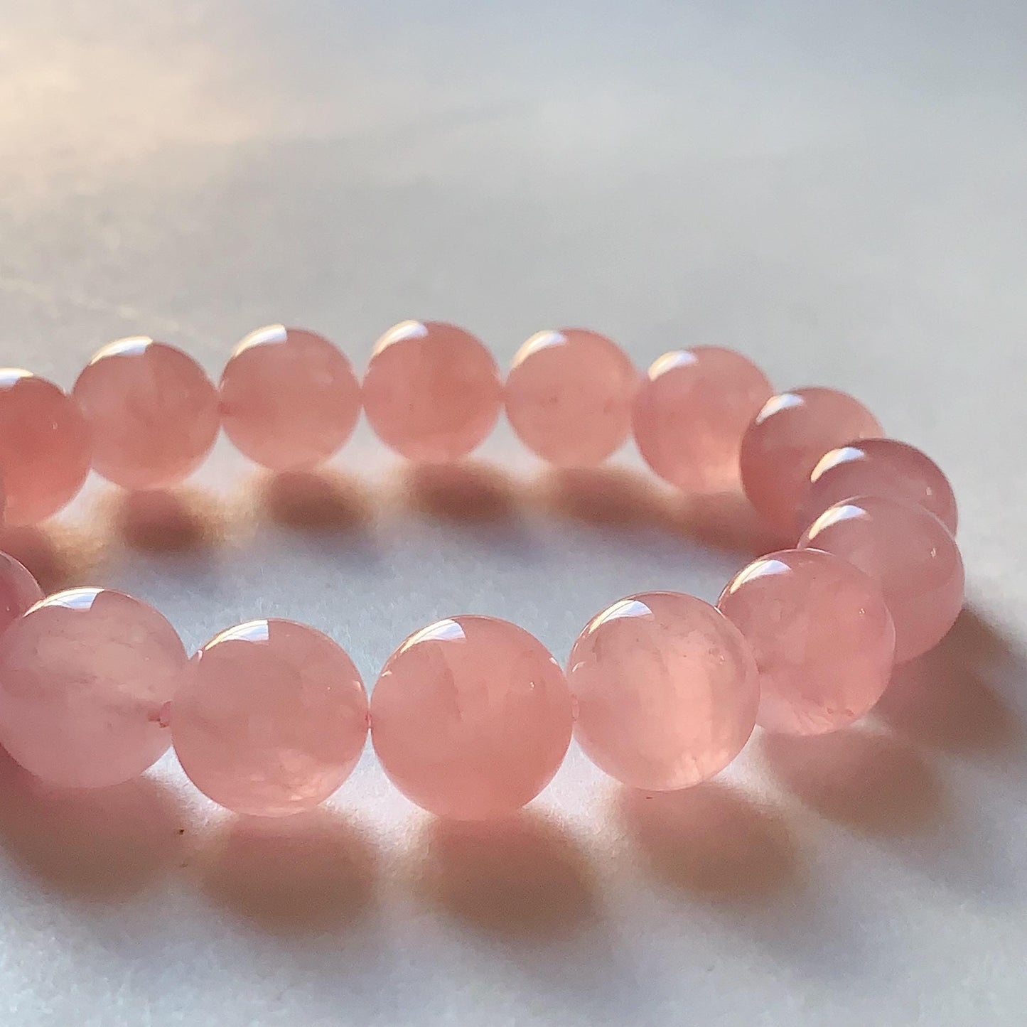 No Dyed AAA+ Translucent Madagascar Natural Peach Baby Pink Rose Quartz Stretch Bracelet: Smooth Round Gemstone