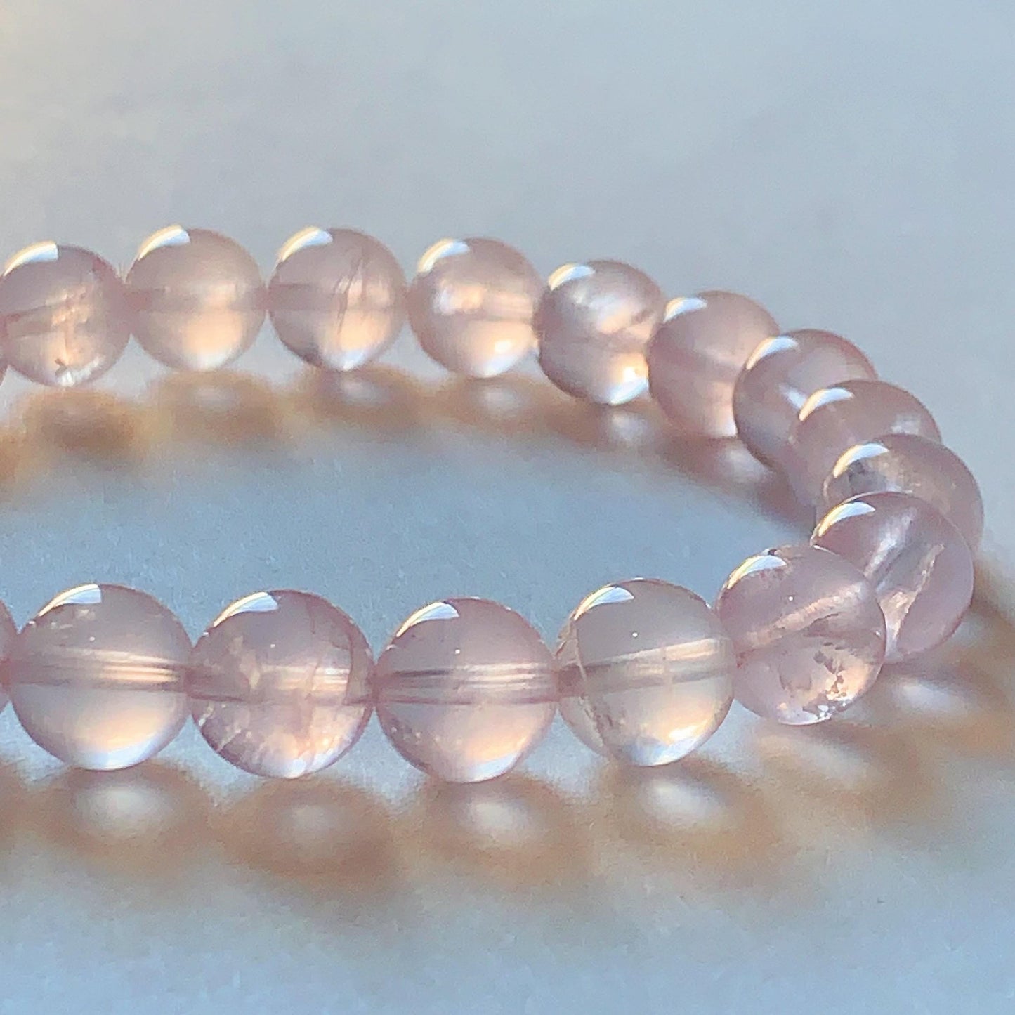 No Dyed AAA+ Transparent Madagascar Natural Light Purple Pink Ice Rose Quartz Stretch Bracelet: Smooth Round Gemstone