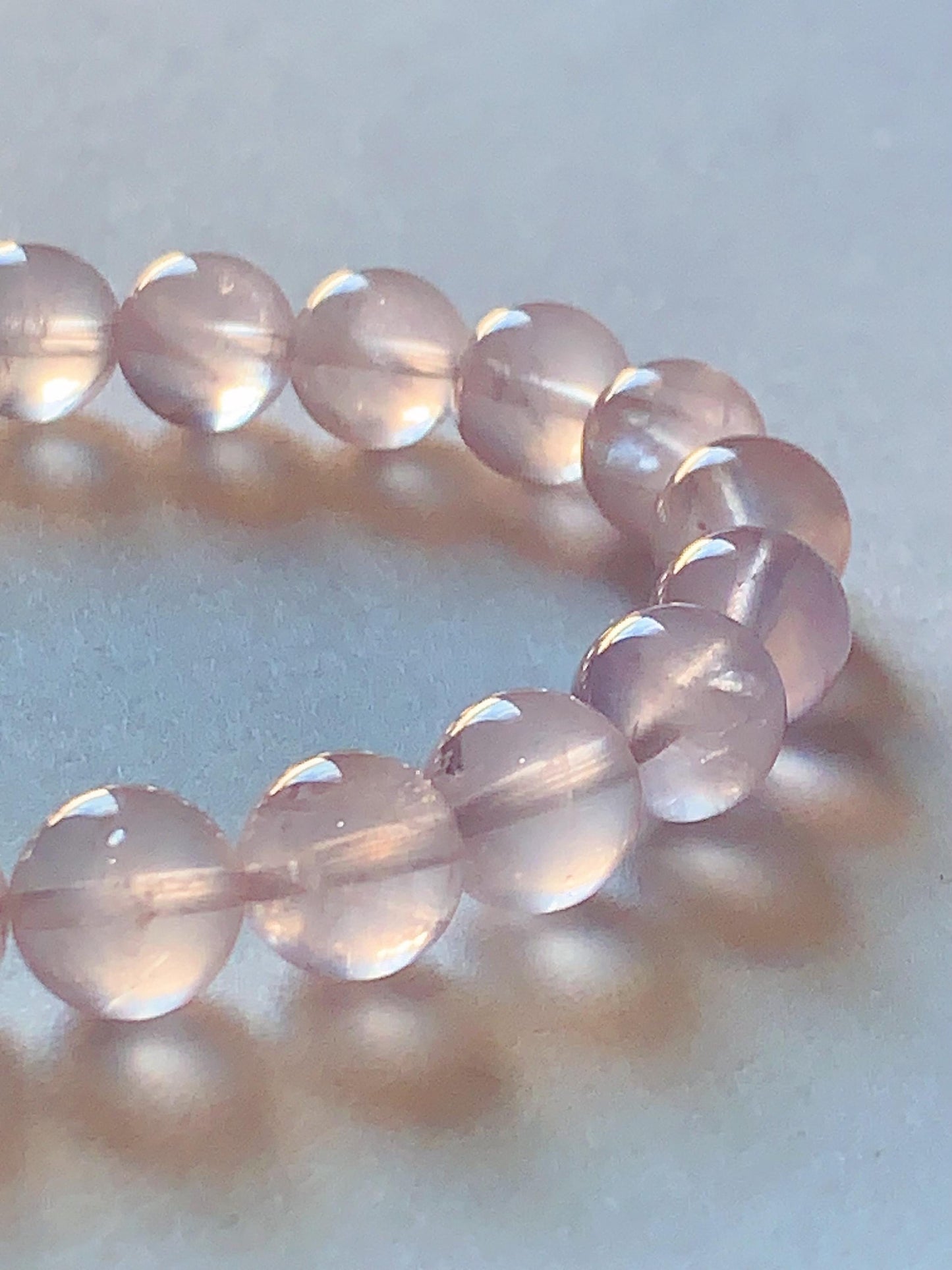 No Dyed AAA+ Transparent Madagascar Natural Light Purple Pink Ice Rose Quartz Stretch Bracelet: Smooth Round Gemstone