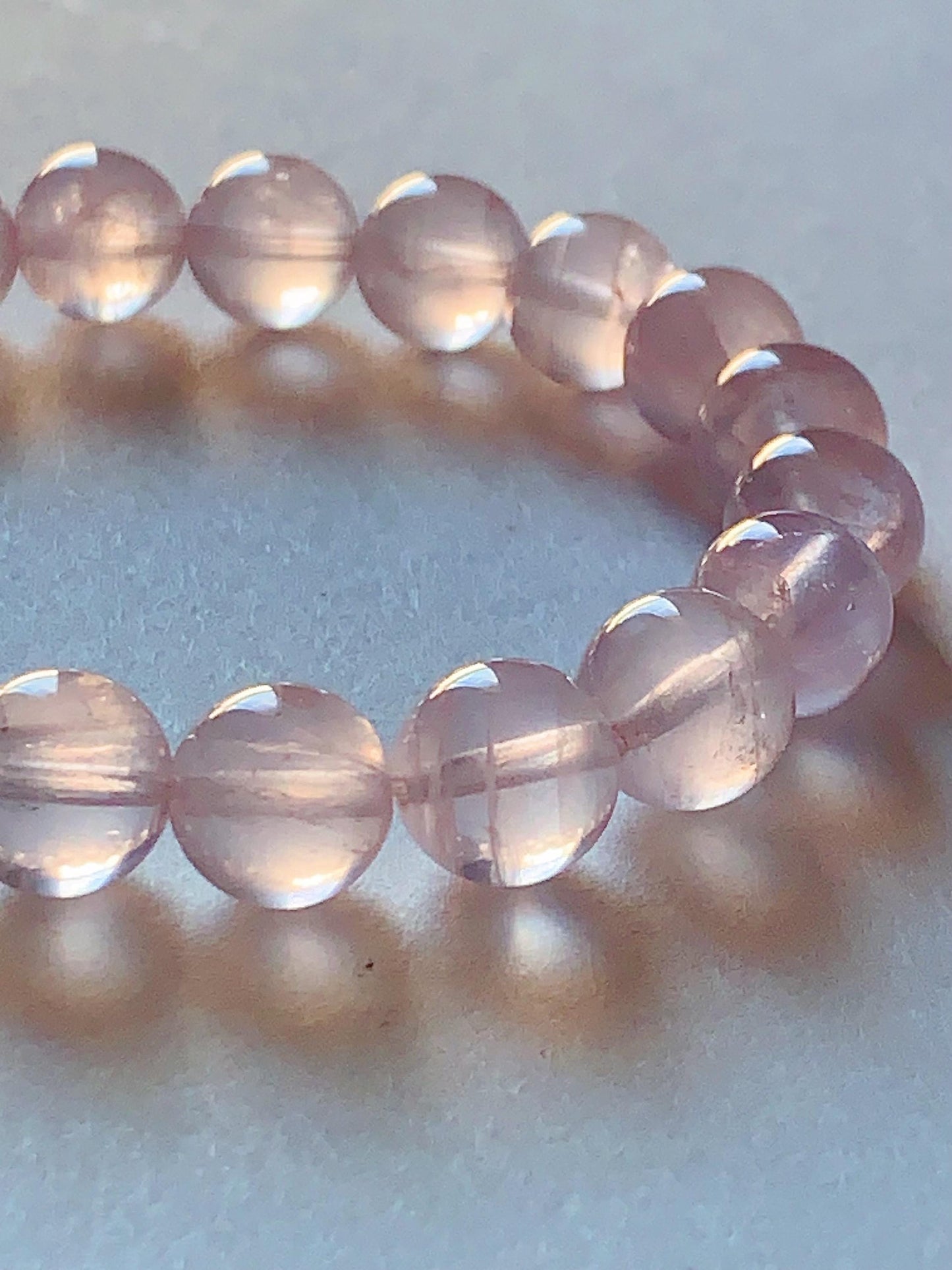 No Dyed AAA+ Transparent Madagascar Natural Light Purple Pink Ice Rose Quartz Stretch Bracelet: Smooth Round Gemstone