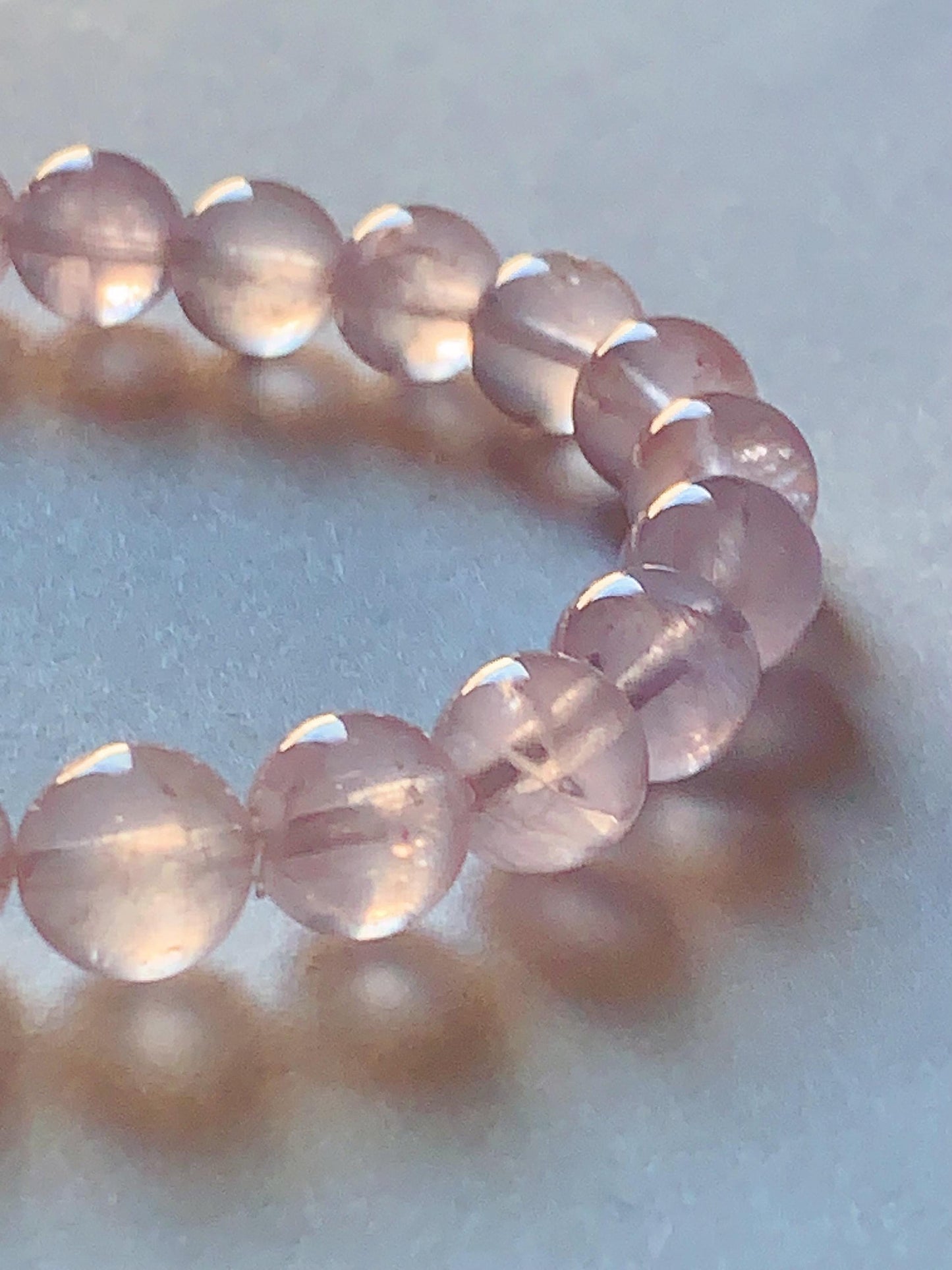 No Dyed AAA+ Transparent Madagascar Natural Light Purple Pink Ice Rose Quartz Stretch Bracelet: Smooth Round Gemstone
