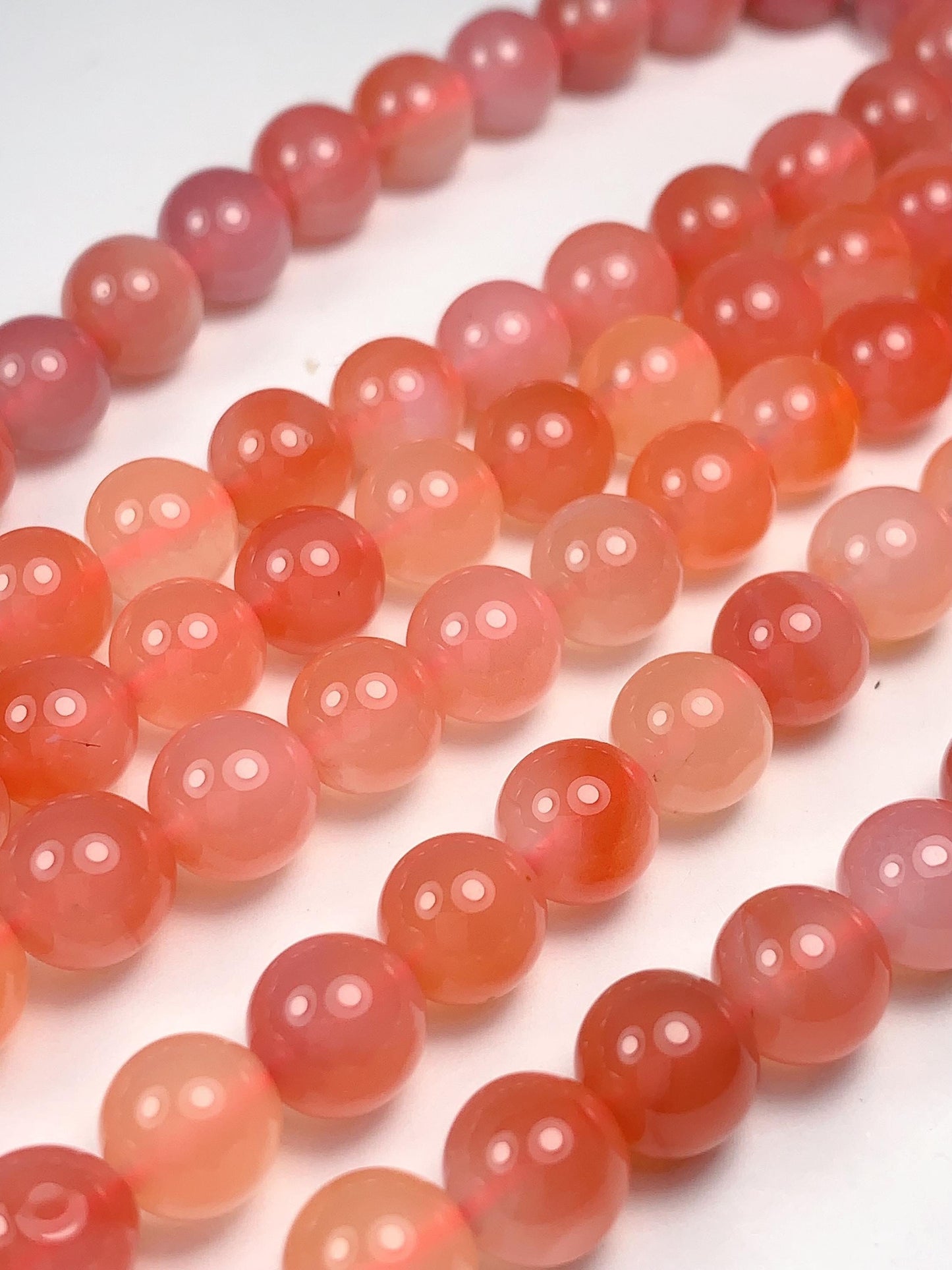7.5 mm AAA Natural Translucent Peach Coral Pink Agate Smooth Round Beads 15.5“ Strand Genuine Gemstone