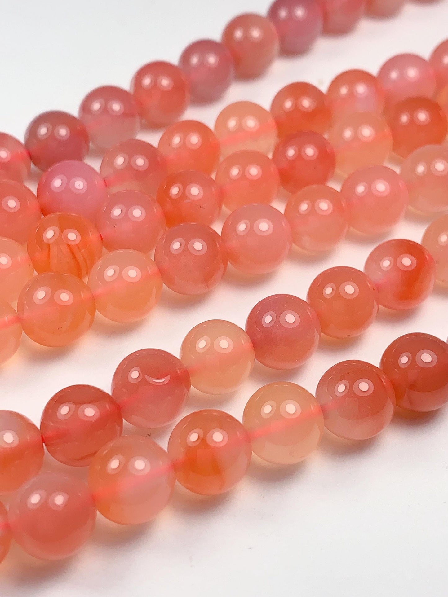 7.5 mm AAA Natural Translucent Peach Coral Pink Agate Smooth Round Beads 15.5“ Strand Genuine Gemstone
