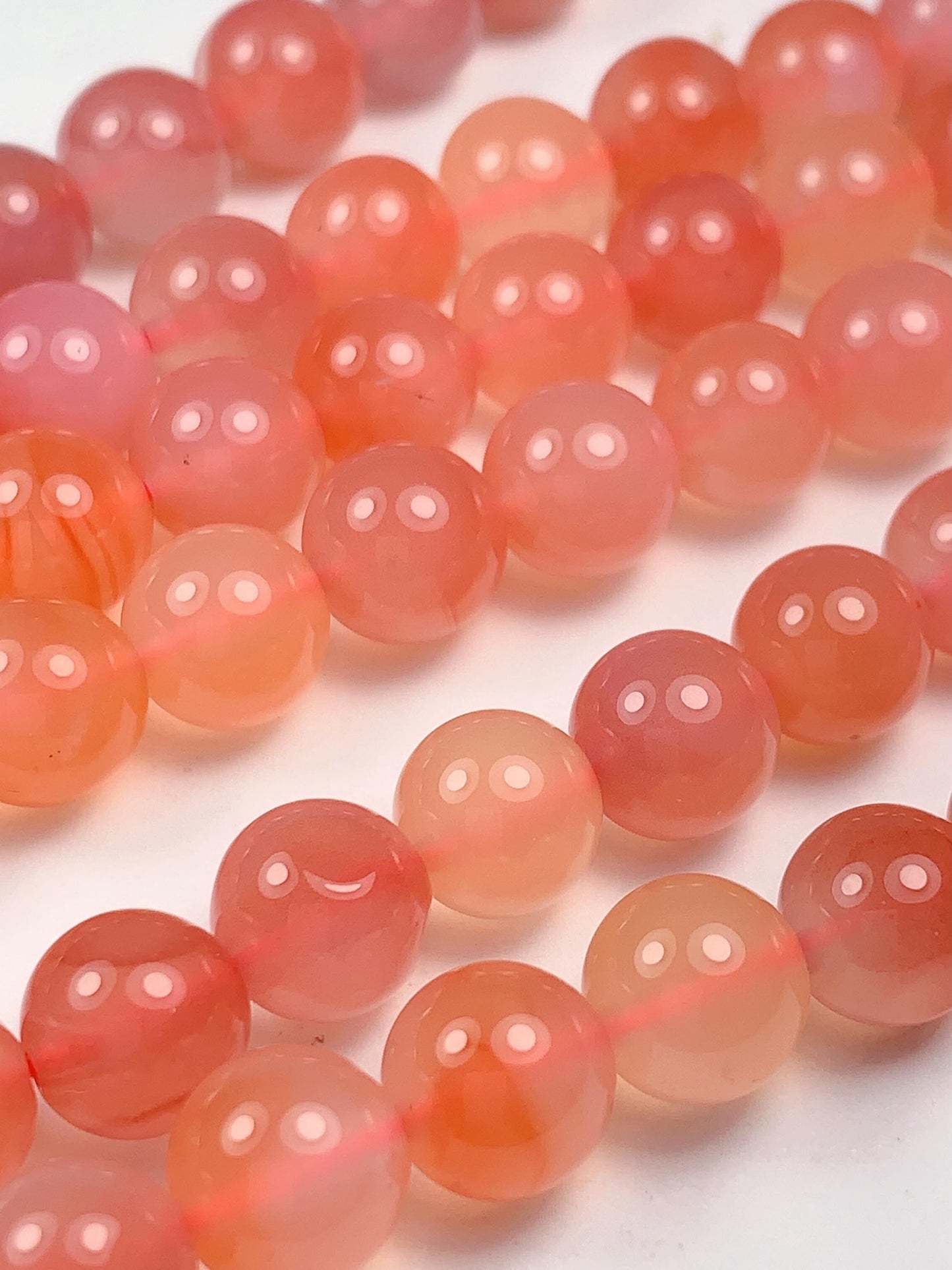 7.5 mm AAA Natural Translucent Peach Coral Pink Agate Smooth Round Beads 15.5“ Strand Genuine Gemstone
