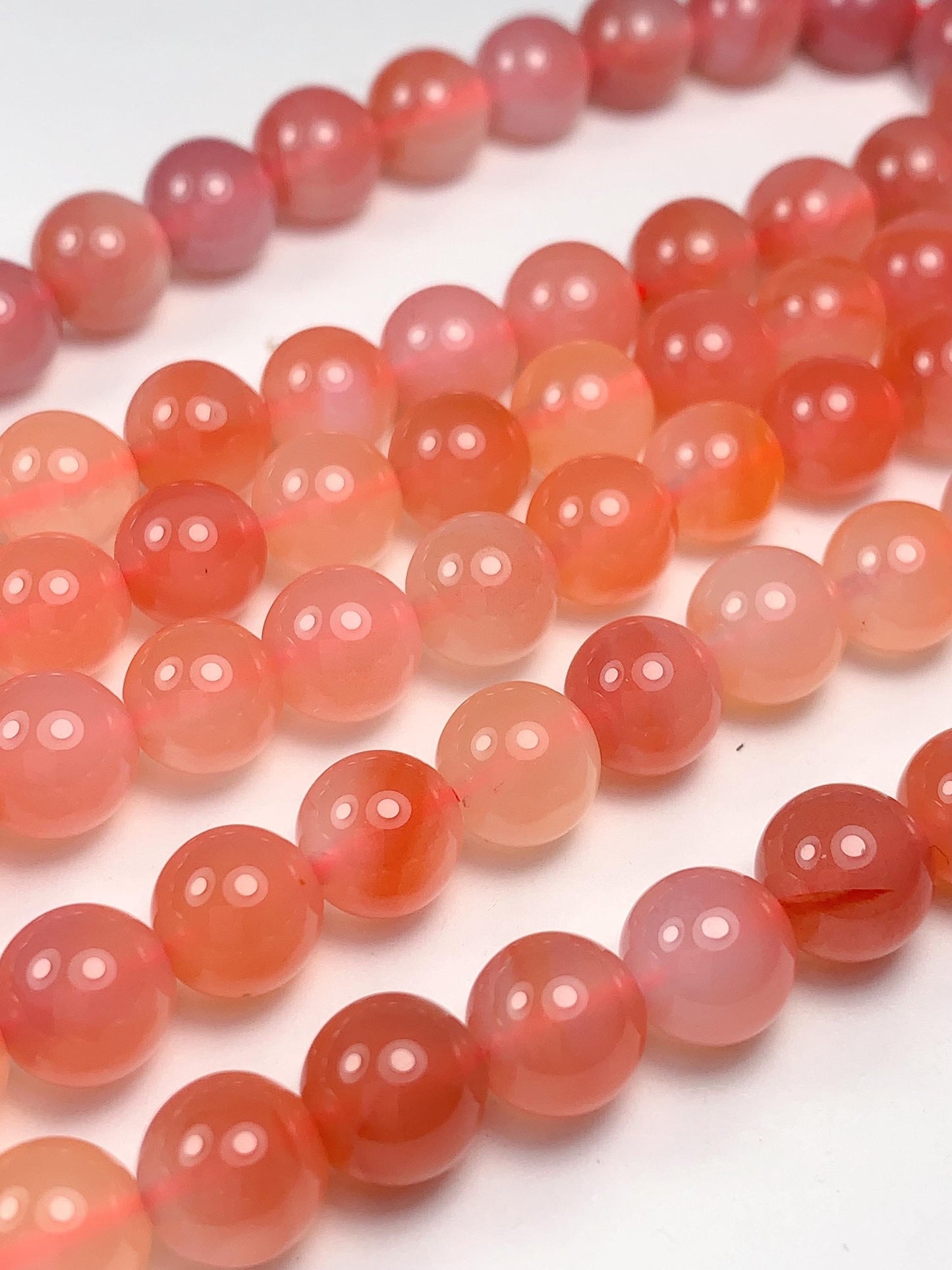 7.5 mm AAA Natural Translucent Peach Coral Pink Agate Smooth Round Beads 15.5“ Strand Genuine Gemstone