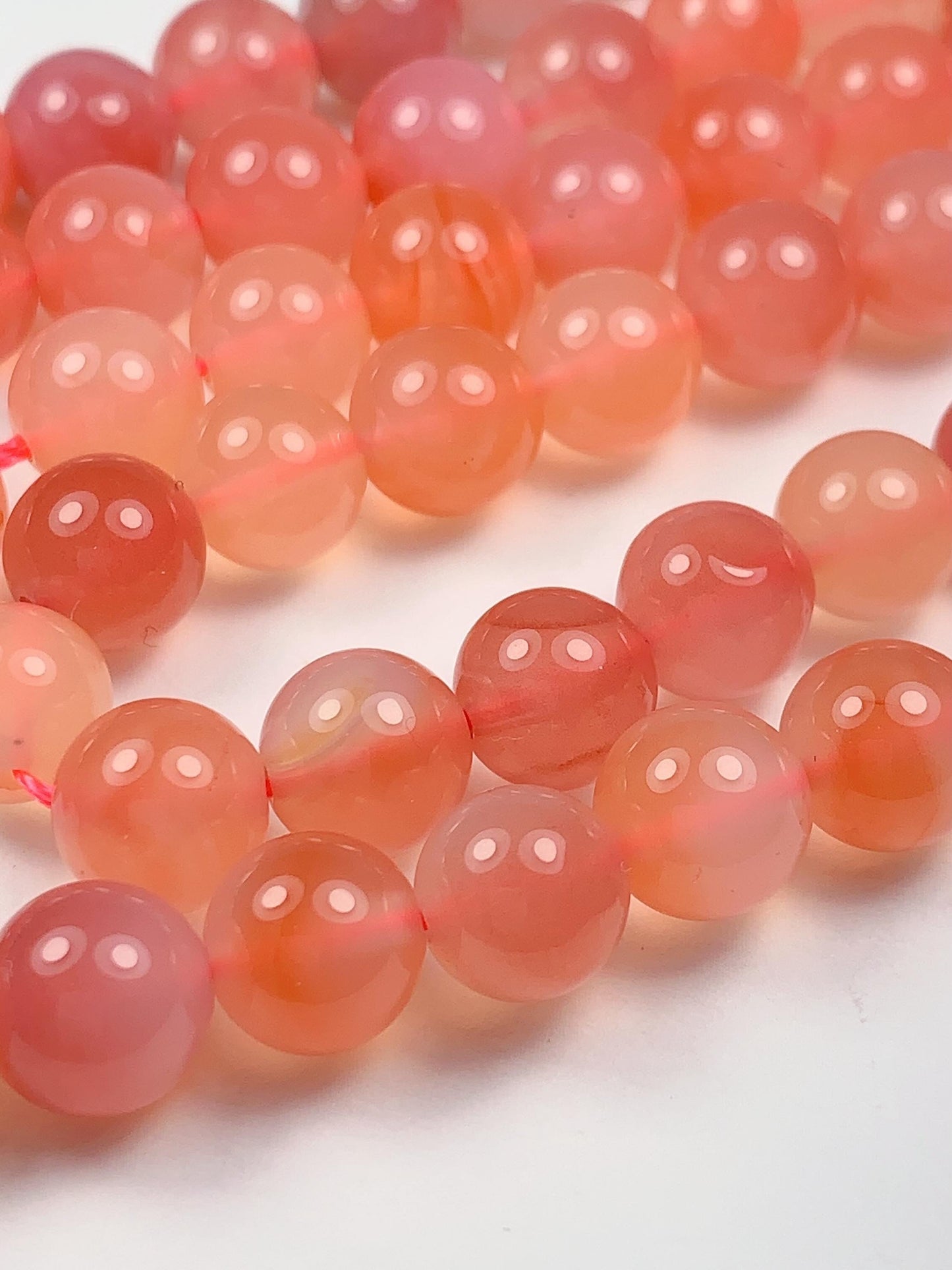 7.5 mm AAA Natural Translucent Peach Coral Pink Agate Smooth Round Beads 15.5“ Strand Genuine Gemstone