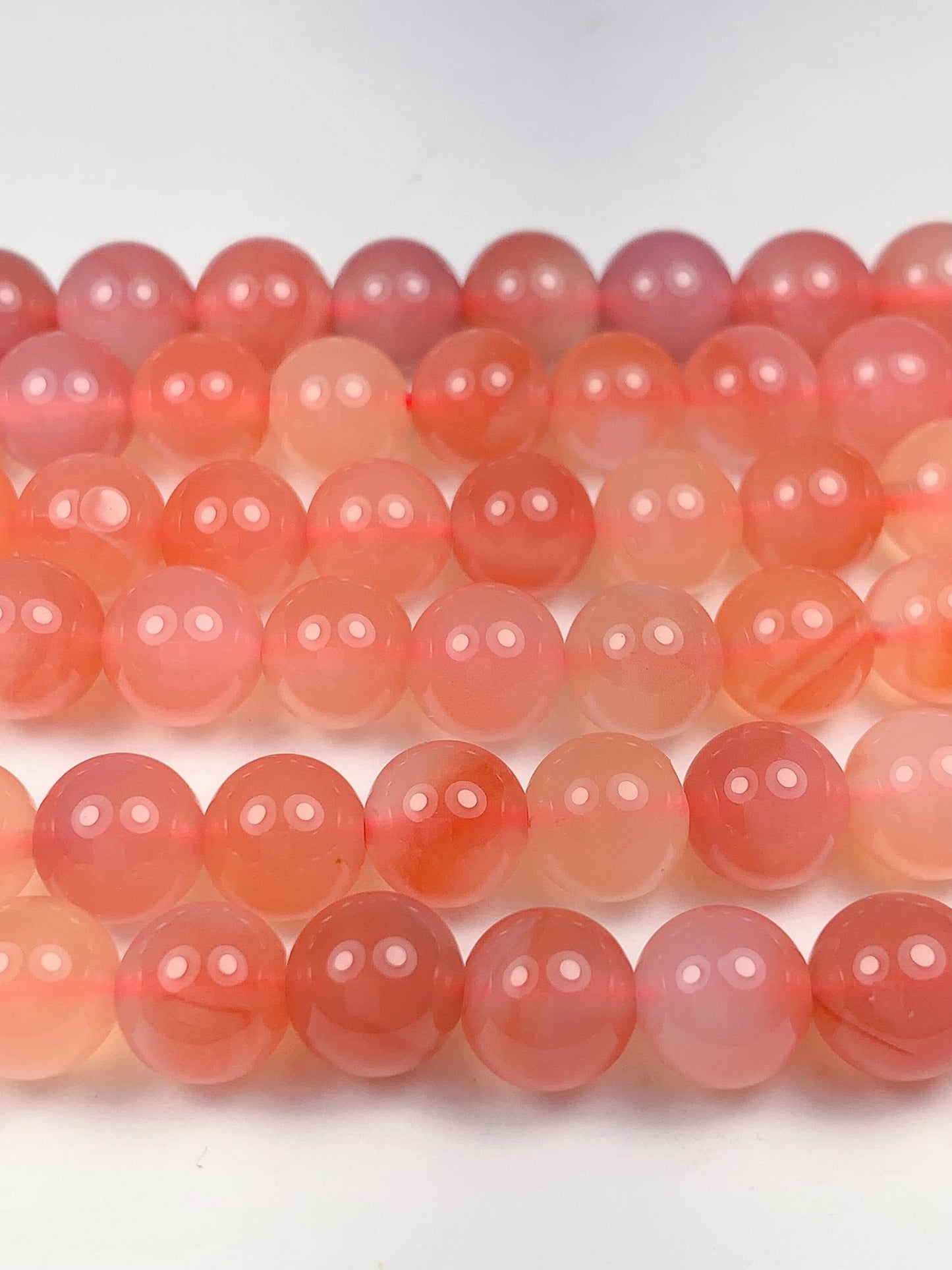 7.5 mm AAA Natural Translucent Peach Coral Pink Agate Smooth Round Beads 15.5“ Strand Genuine Gemstone