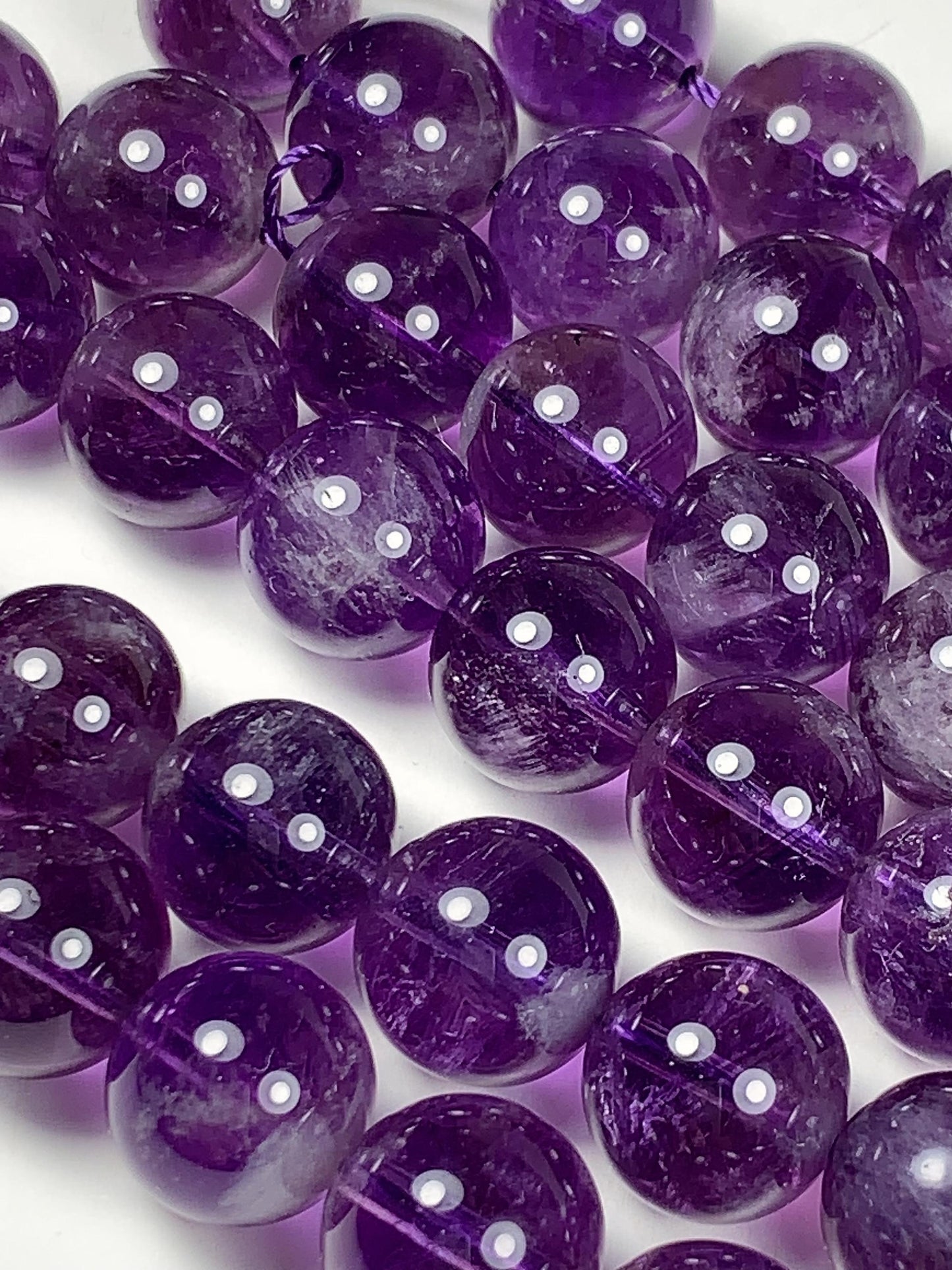 AAA Natural Transparent Amethyst Purple Hair Rutilated Quartz Smooth Round Beads - 15.5" Strand
