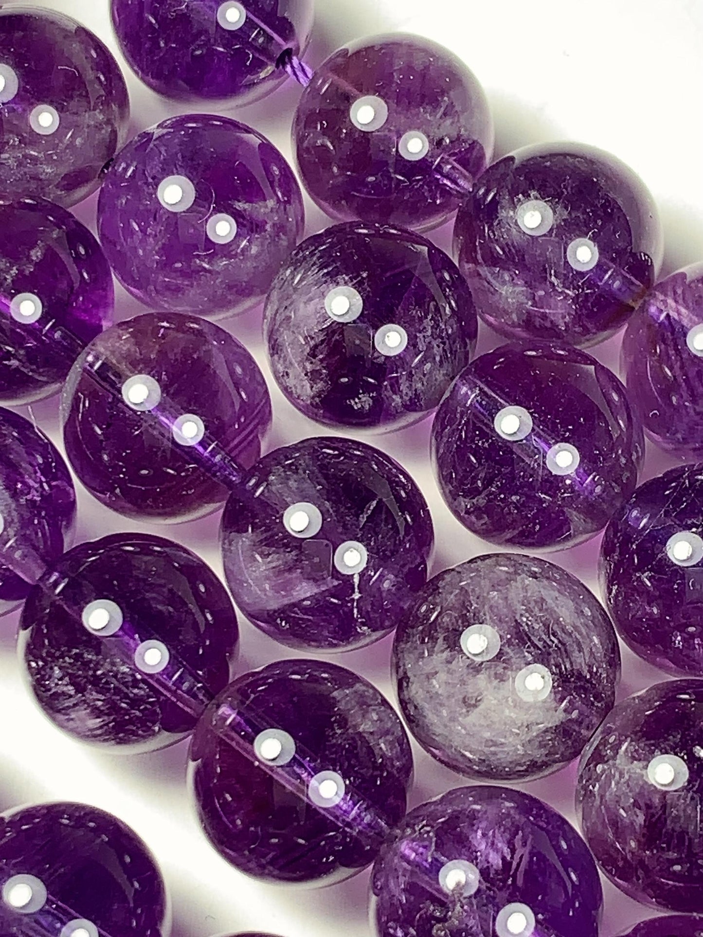 AAA Natural Transparent Amethyst Purple Hair Rutilated Quartz Smooth Round Beads - 15.5" Strand