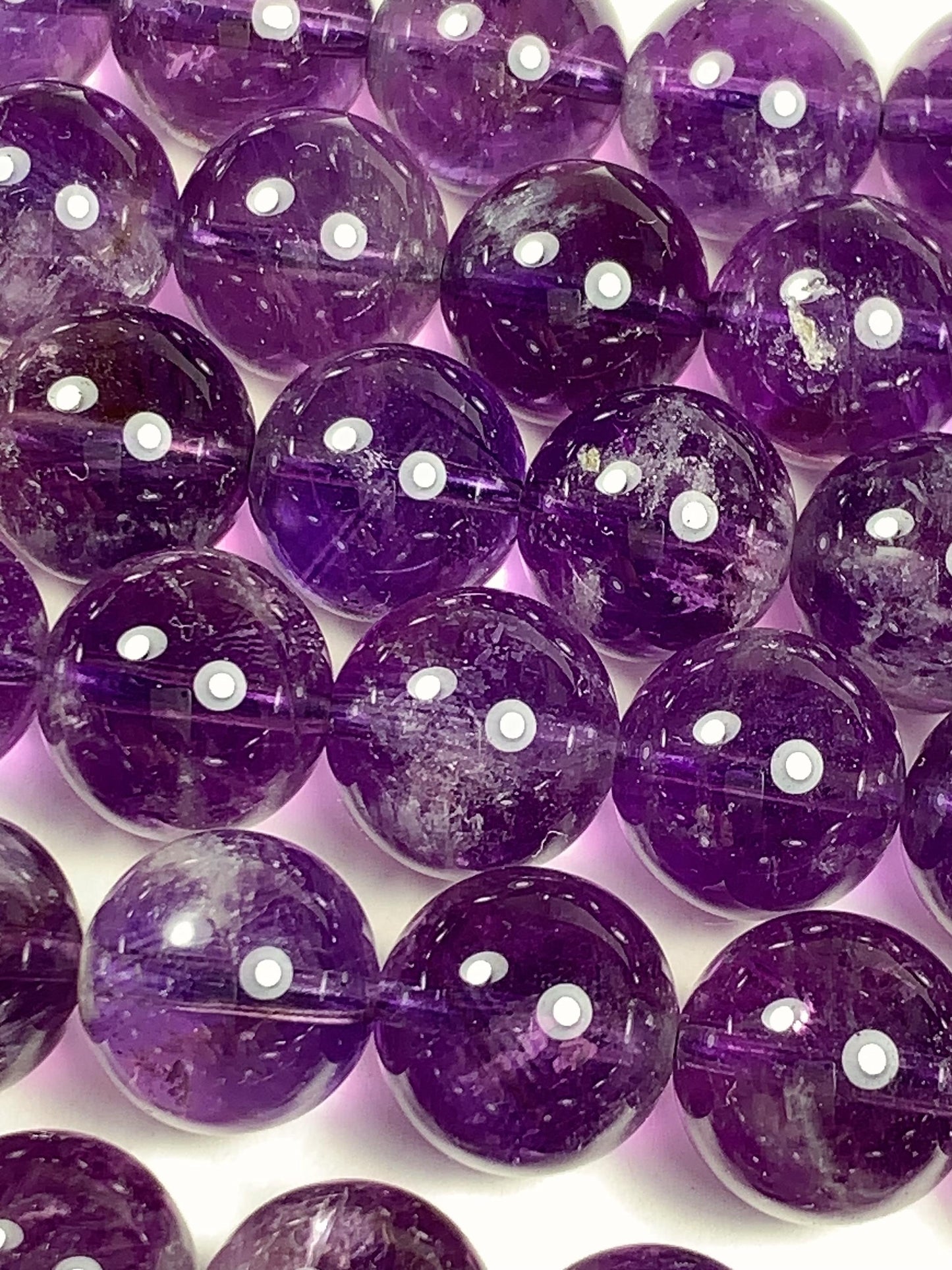 AAA Natural Transparent Amethyst Purple Hair Rutilated Quartz Smooth Round Beads - 15.5" Strand