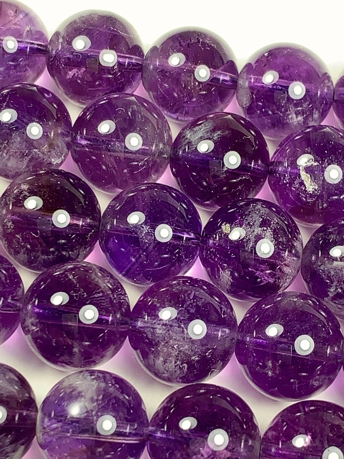 AAA Natural Transparent Amethyst Purple Hair Rutilated Quartz Smooth Round Beads - 15.5" Strand