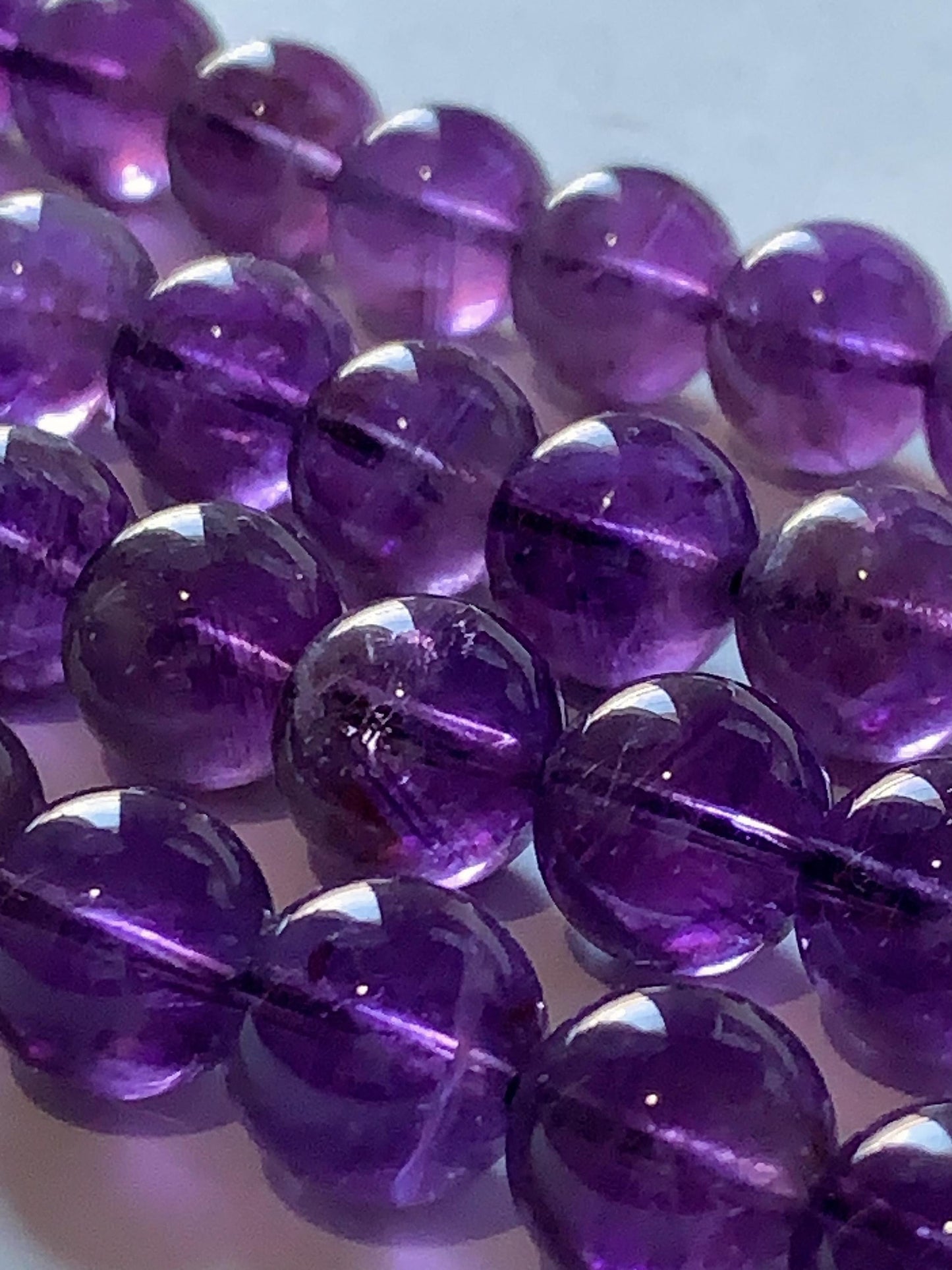 AAA Natural Transparent Amethyst Purple Hair Rutilated Quartz Smooth Round Beads - 15.5" Strand