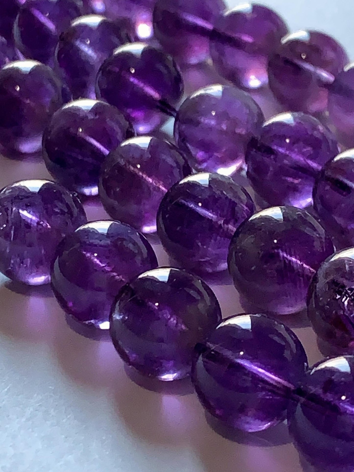 AAA Natural Transparent Amethyst Purple Hair Rutilated Quartz Smooth Round Beads - 15.5" Strand