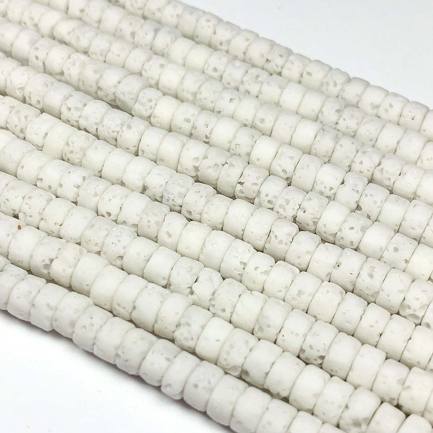 2x4mm Natural White Volcanic Rock Lava Stone Heishi Disc Beads 15" Strand