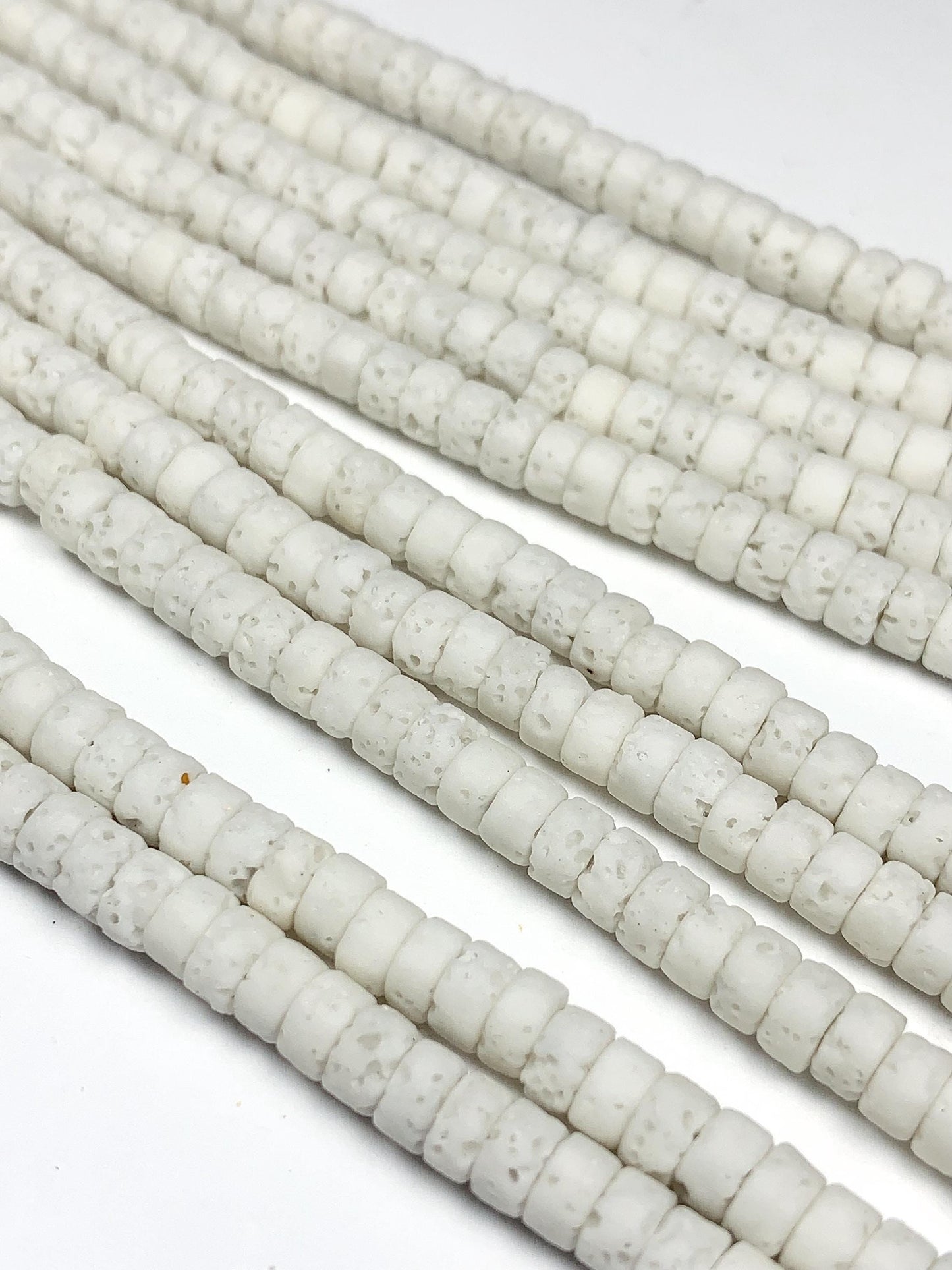 2x4mm Natural White Volcanic Rock Lava Stone Heishi Disc Beads 15" Strand