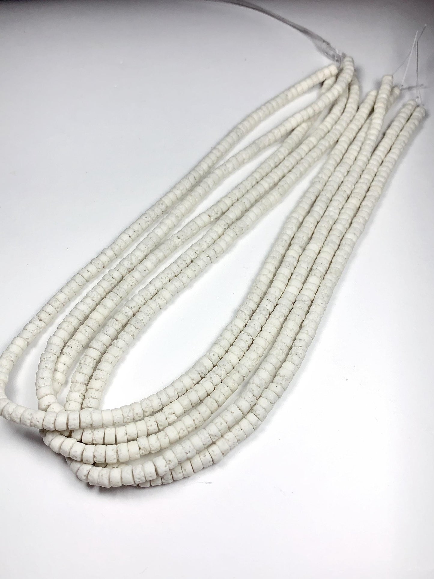 2x4mm Natural White Volcanic Rock Lava Stone Heishi Disc Beads 15" Strand