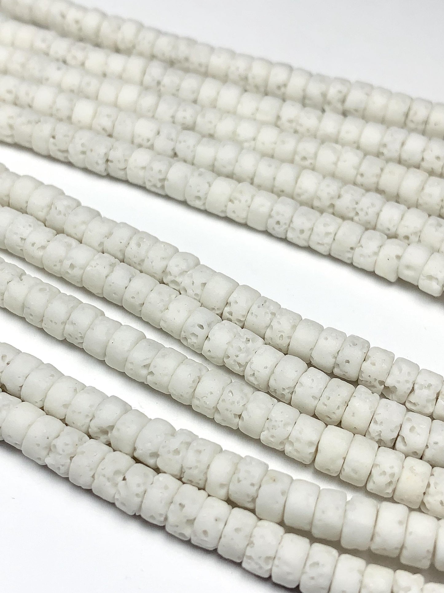 2x4mm Natural White Volcanic Rock Lava Stone Heishi Disc Beads 15" Strand