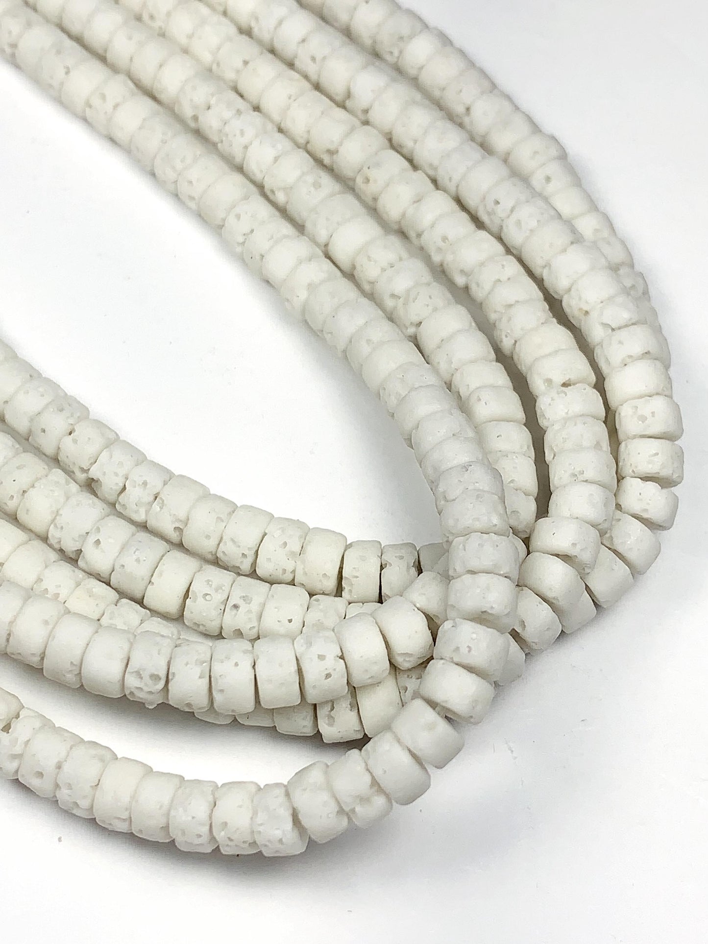 2x4mm Natural White Volcanic Rock Lava Stone Heishi Disc Beads 15" Strand