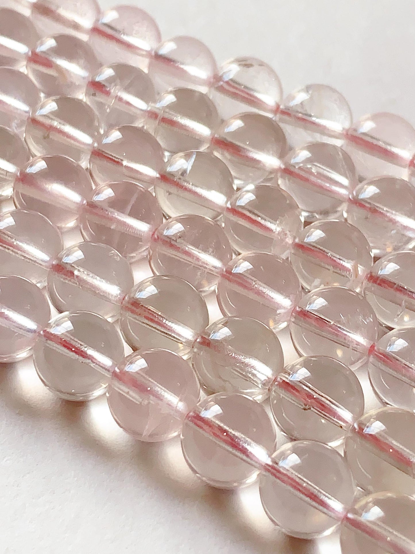 AAA Natural Transparent Light Pink Phantom  Quartz Smooth Round Beads 15.5 strand Gemstone 8mm