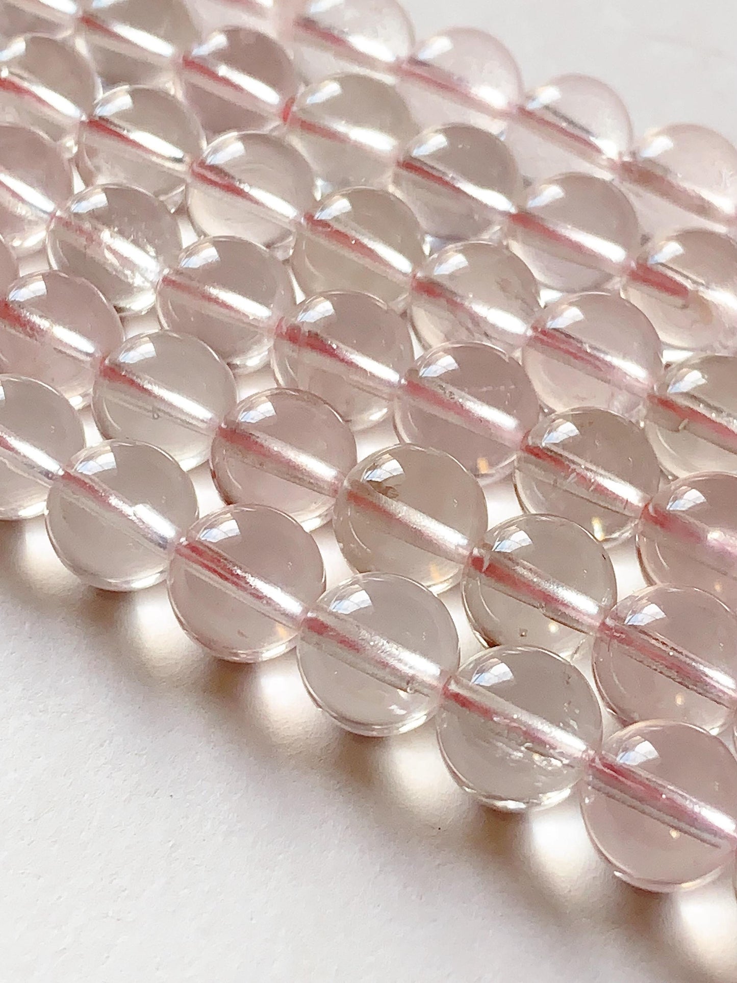 AAA Natural Transparent Light Pink Phantom  Quartz Smooth Round Beads 15.5 strand Gemstone 8mm