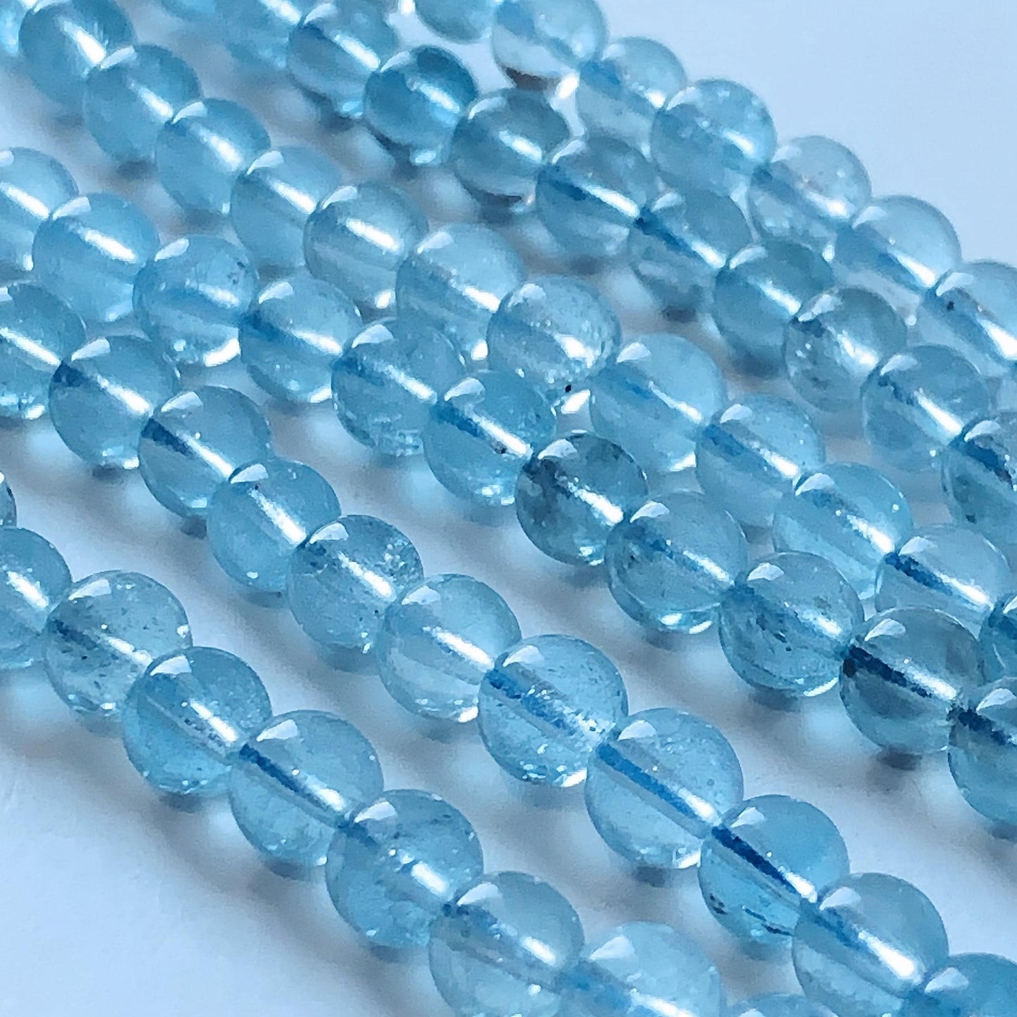6mm Natural Transparent Sky Blue Topaz  Smooth Round Beads 15.5 strand Gemstone