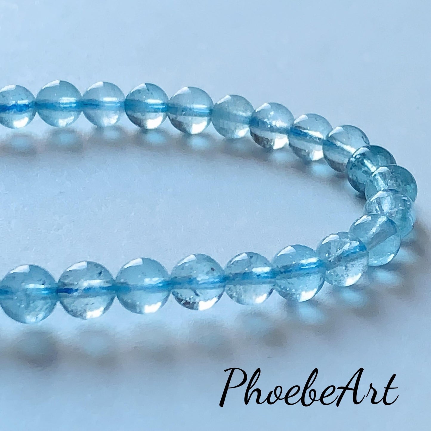 Natural Sky Blue Topaz Smooth Round Beads Stretch Bracelet Gemstone January Birthstone