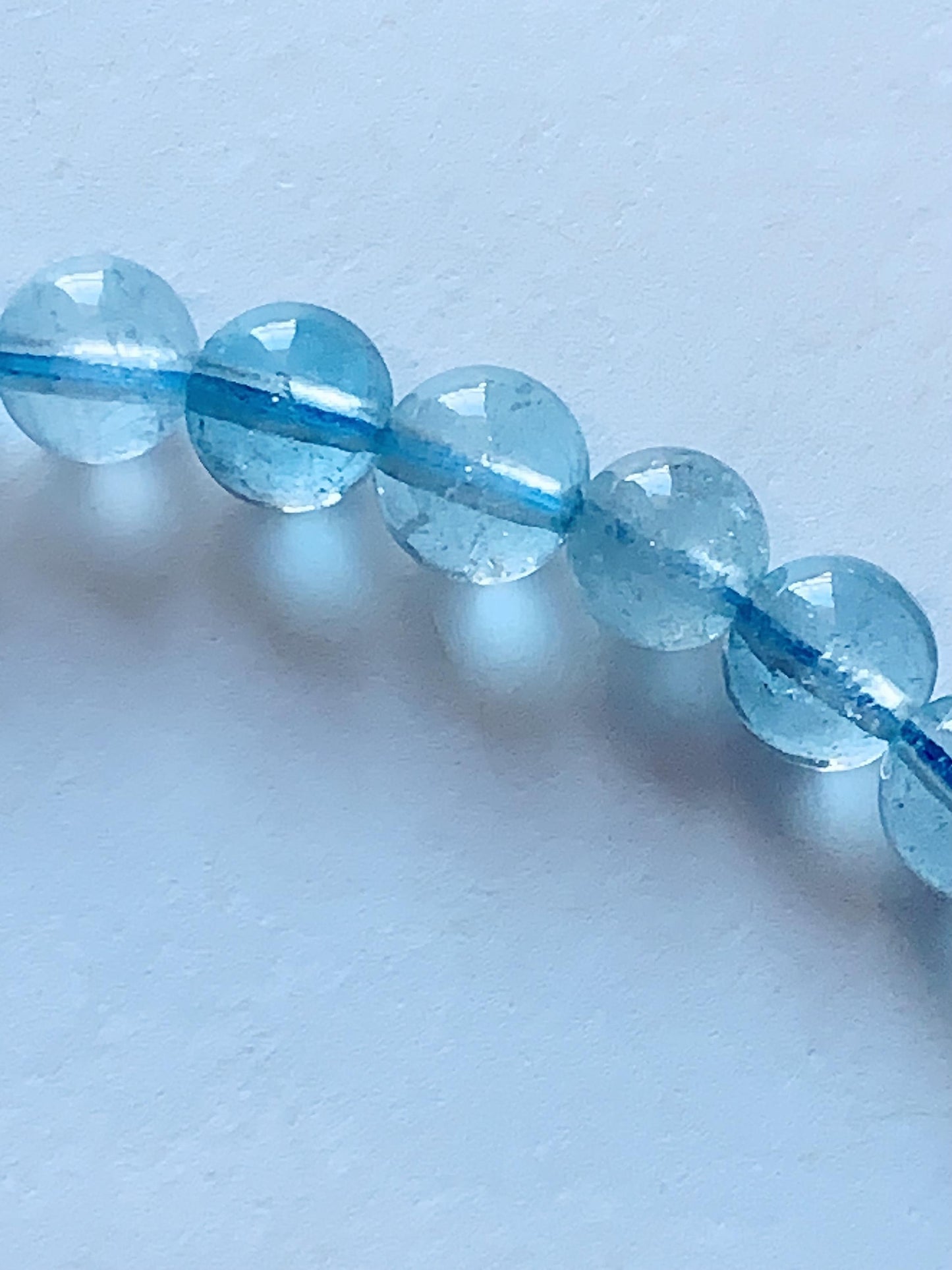 Natural Sky Blue Topaz Smooth Round Beads Stretch Bracelet Gemstone January Birthstone