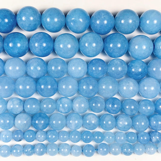 Aquamarine Blue Tone Chalcedony Quartz Smooth Round Beads 15.5" Strand Gemstone  4mm 6mm 8mm 10mm