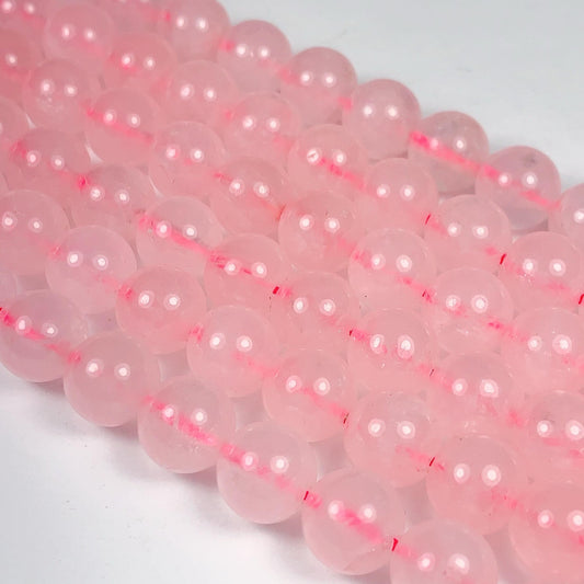 Translucent Pink Rose Quartz Smooth Round Beads: Natural Gemstone Strand (15.5")