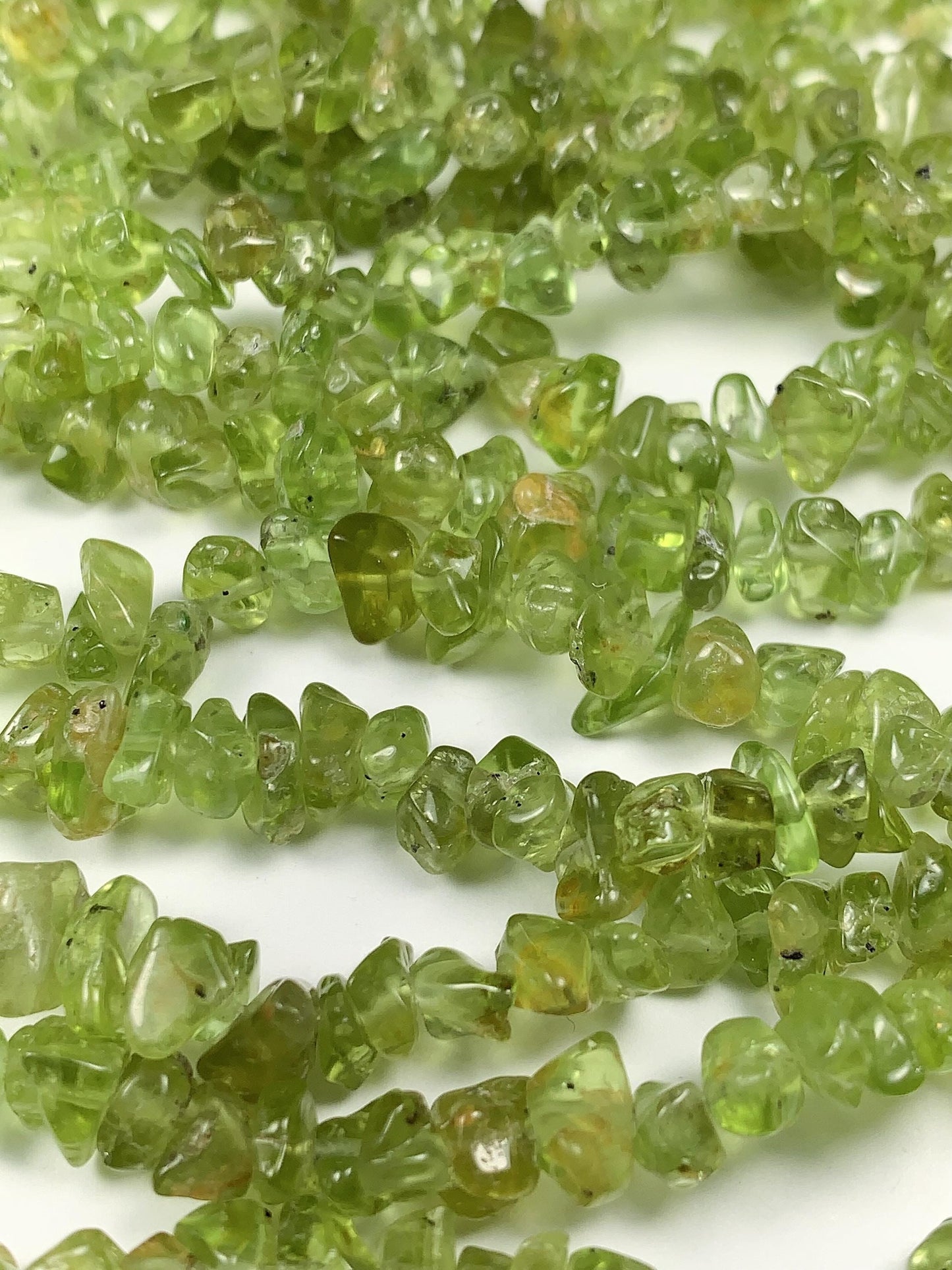 Natural Green Peridot Chip Beads: 32" Strand DIY Jewelry (3-8mm)