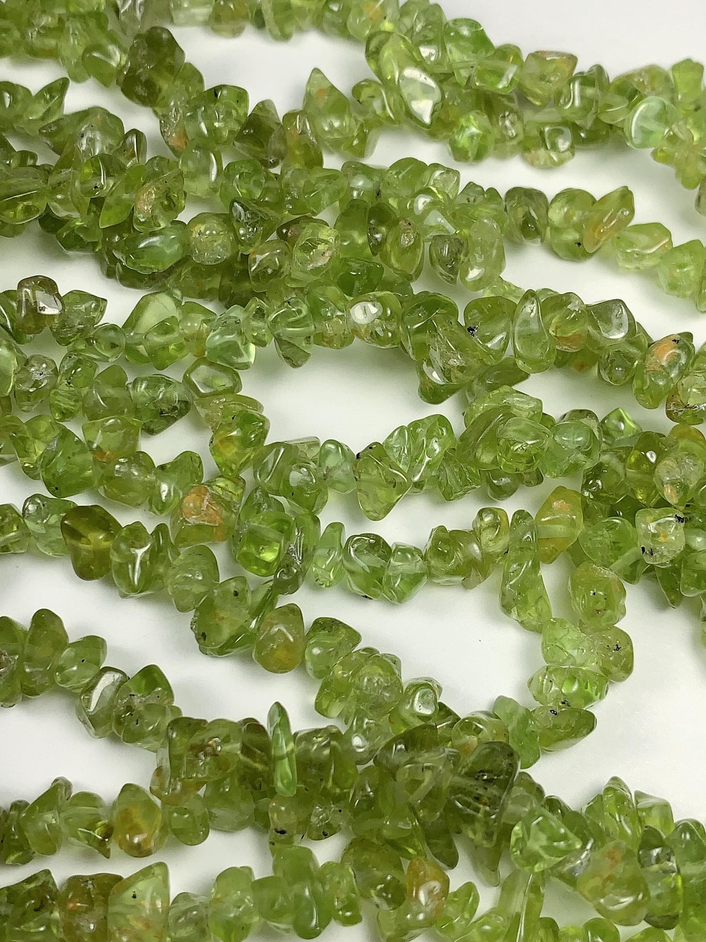 Natural Green Peridot Chip Beads: 32" Strand DIY Jewelry (3-8mm)