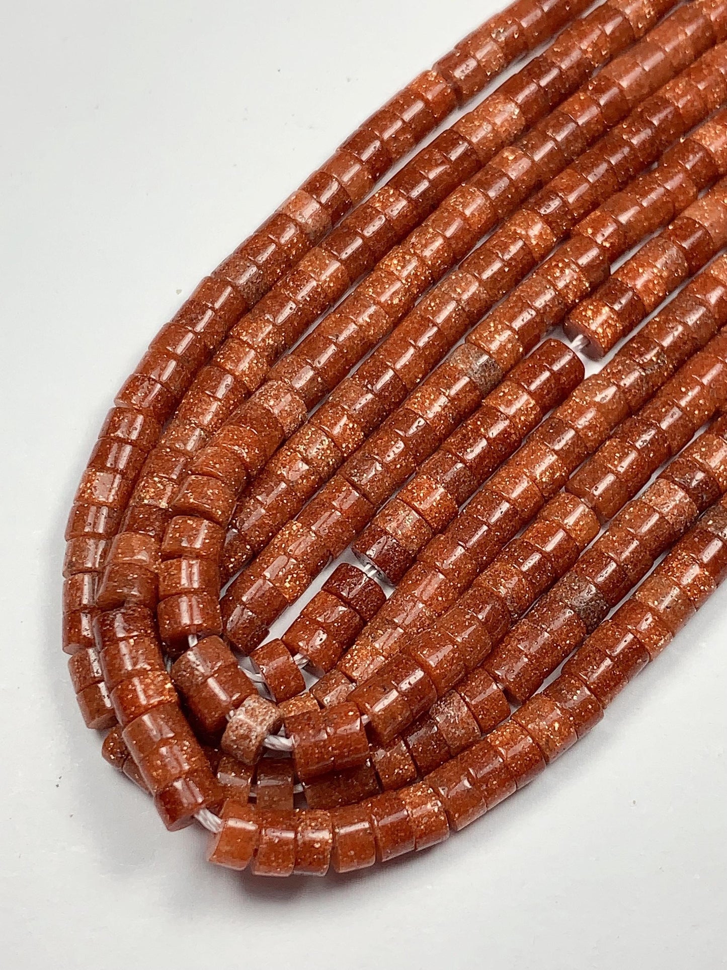 2x4mm AAA Orange Red Goldstone Sandstone Heishi Disc Beads: Natural Gemstone Strand 15"