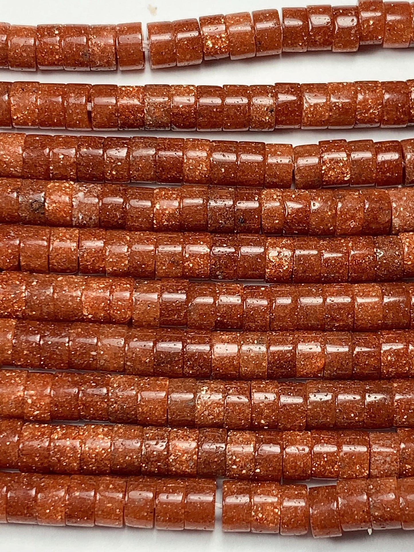 2x4mm AAA Orange Red Goldstone Sandstone Heishi Disc Beads: Natural Gemstone Strand 15"