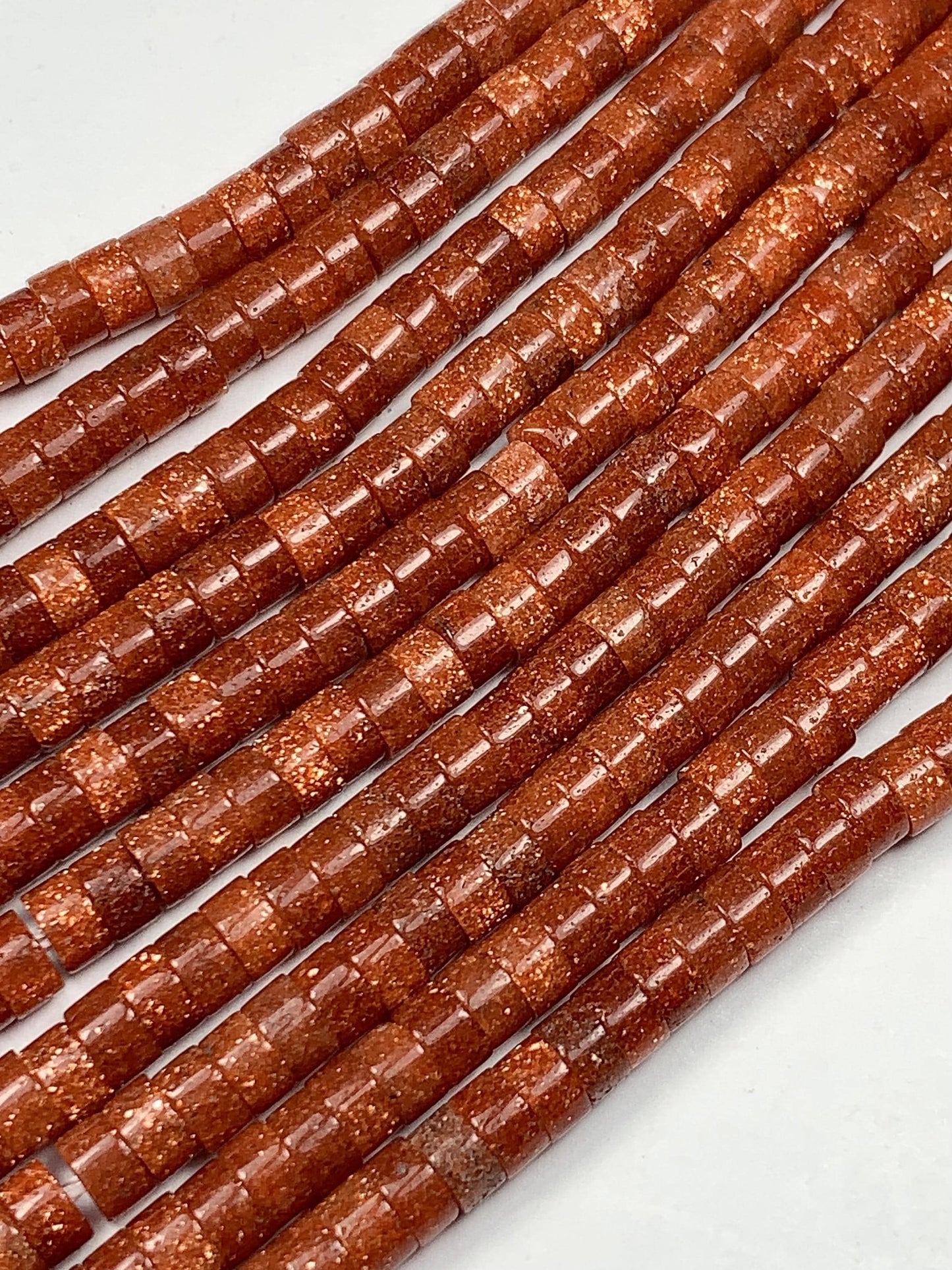 2x4mm AAA Orange Red Goldstone Sandstone Heishi Disc Beads: Natural Gemstone Strand 15"