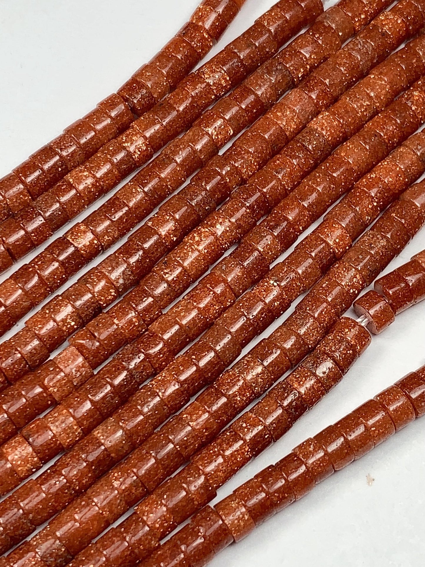 2x4mm AAA Orange Red Goldstone Sandstone Heishi Disc Beads: Natural Gemstone Strand 15"