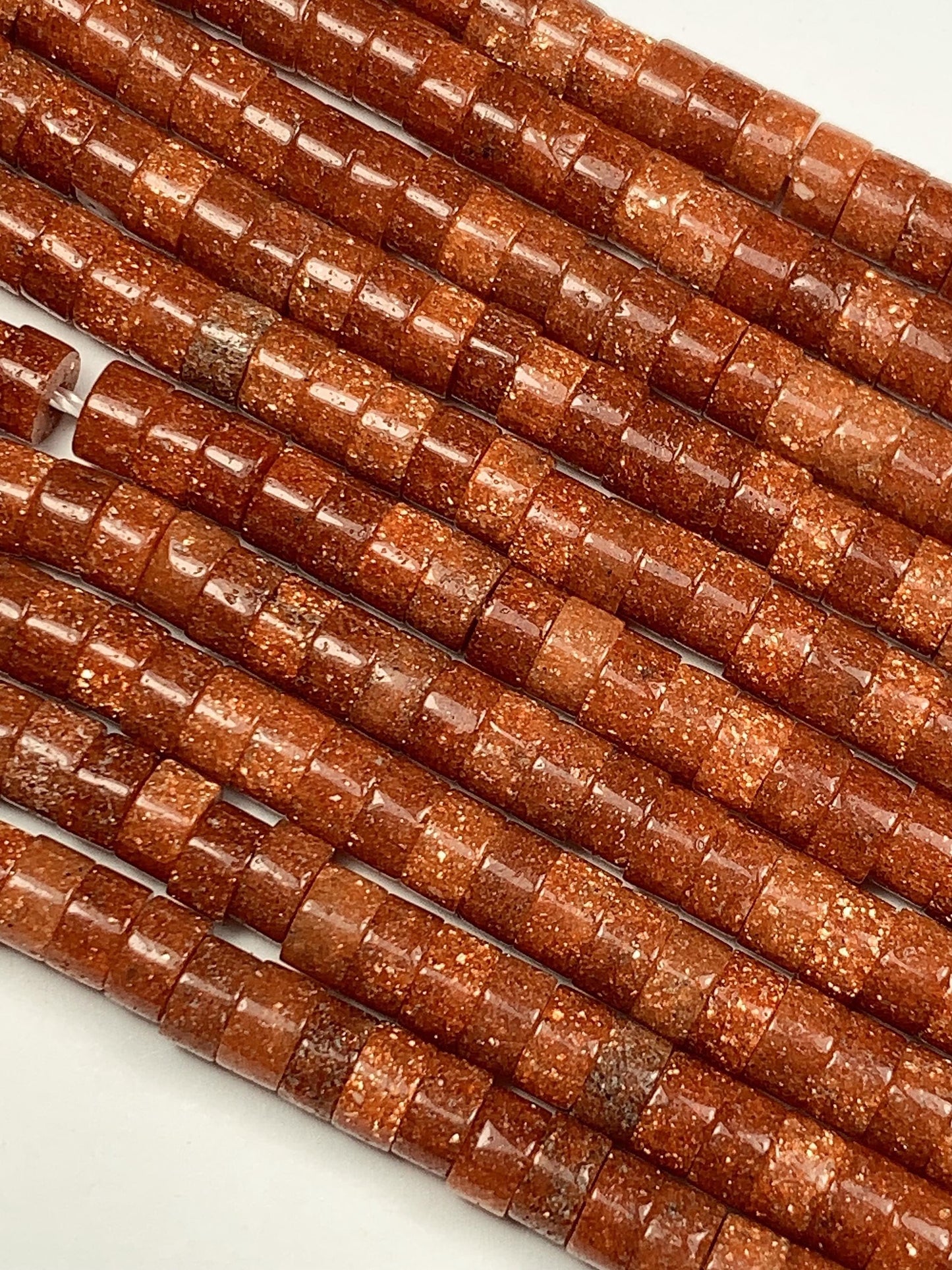 2x4mm AAA Orange Red Goldstone Sandstone Heishi Disc Beads: Natural Gemstone Strand 15"