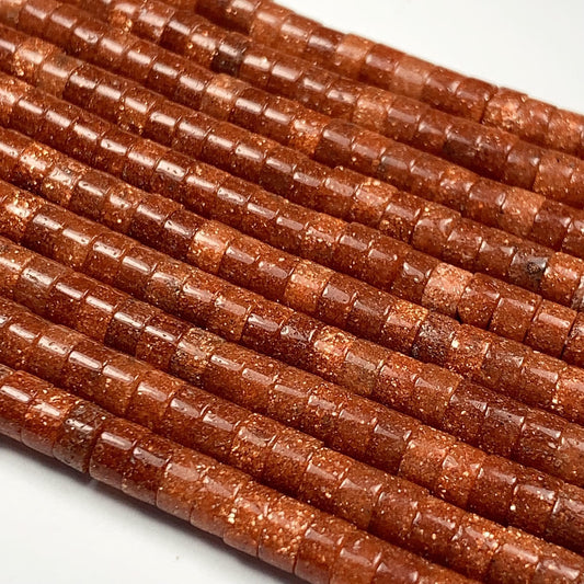 2x4mm AAA Orange Red Goldstone Sandstone Heishi Disc Beads: Natural Gemstone Strand 15"