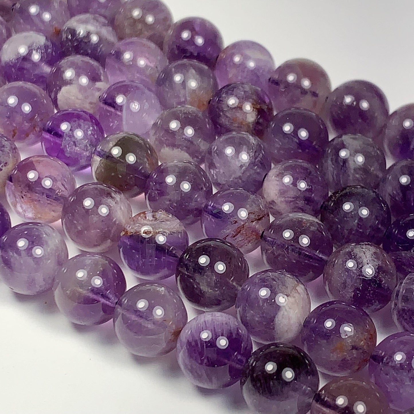 8mm Natural Translucent Inclusions Mineral Purple Amethyst Crystal Smooth Round Beads 15.5" Strand